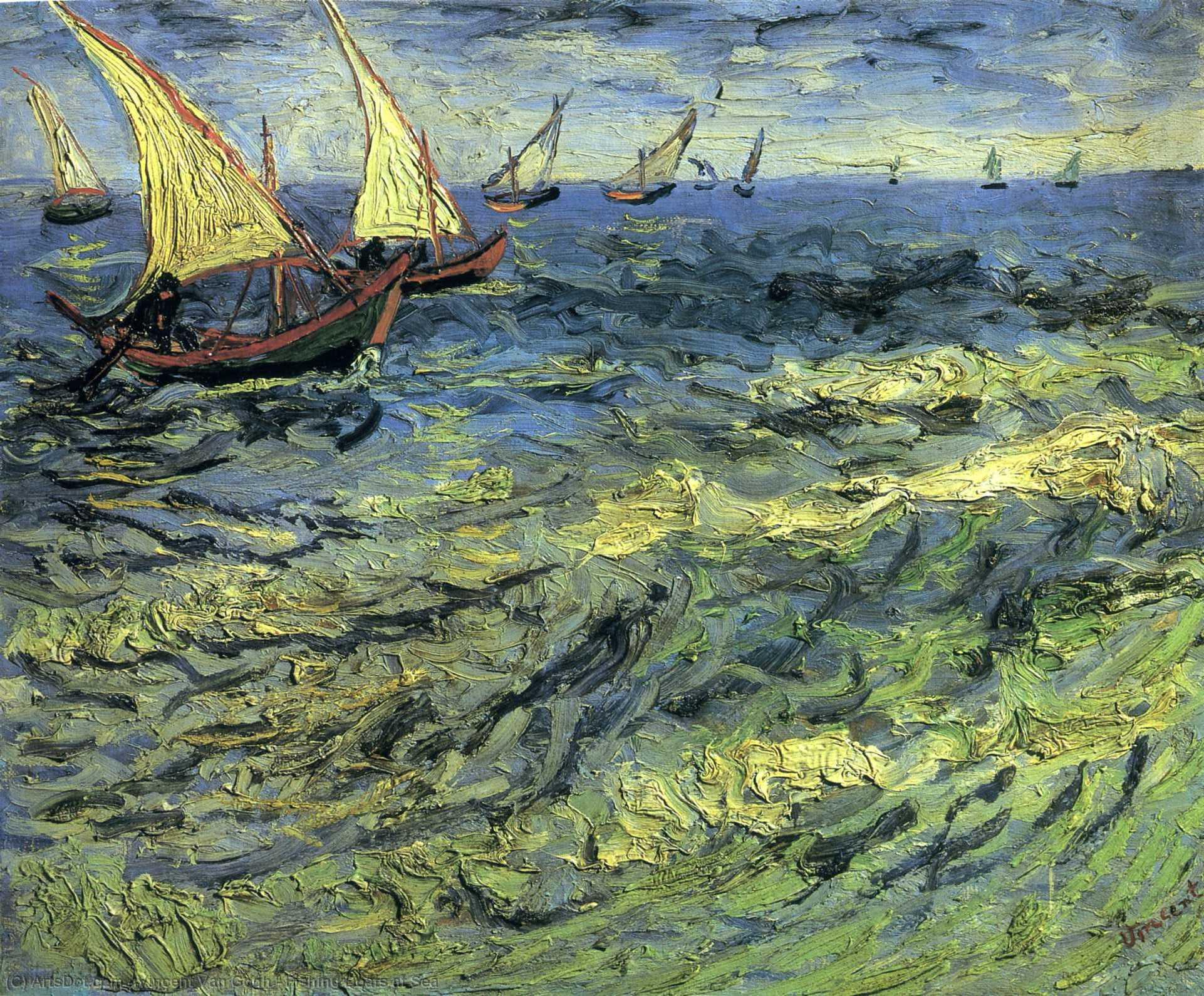 Wikioo.org - The Encyclopedia of Fine Arts - Painting, Artwork by Vincent Van Gogh - Fishing Boats at Sea
