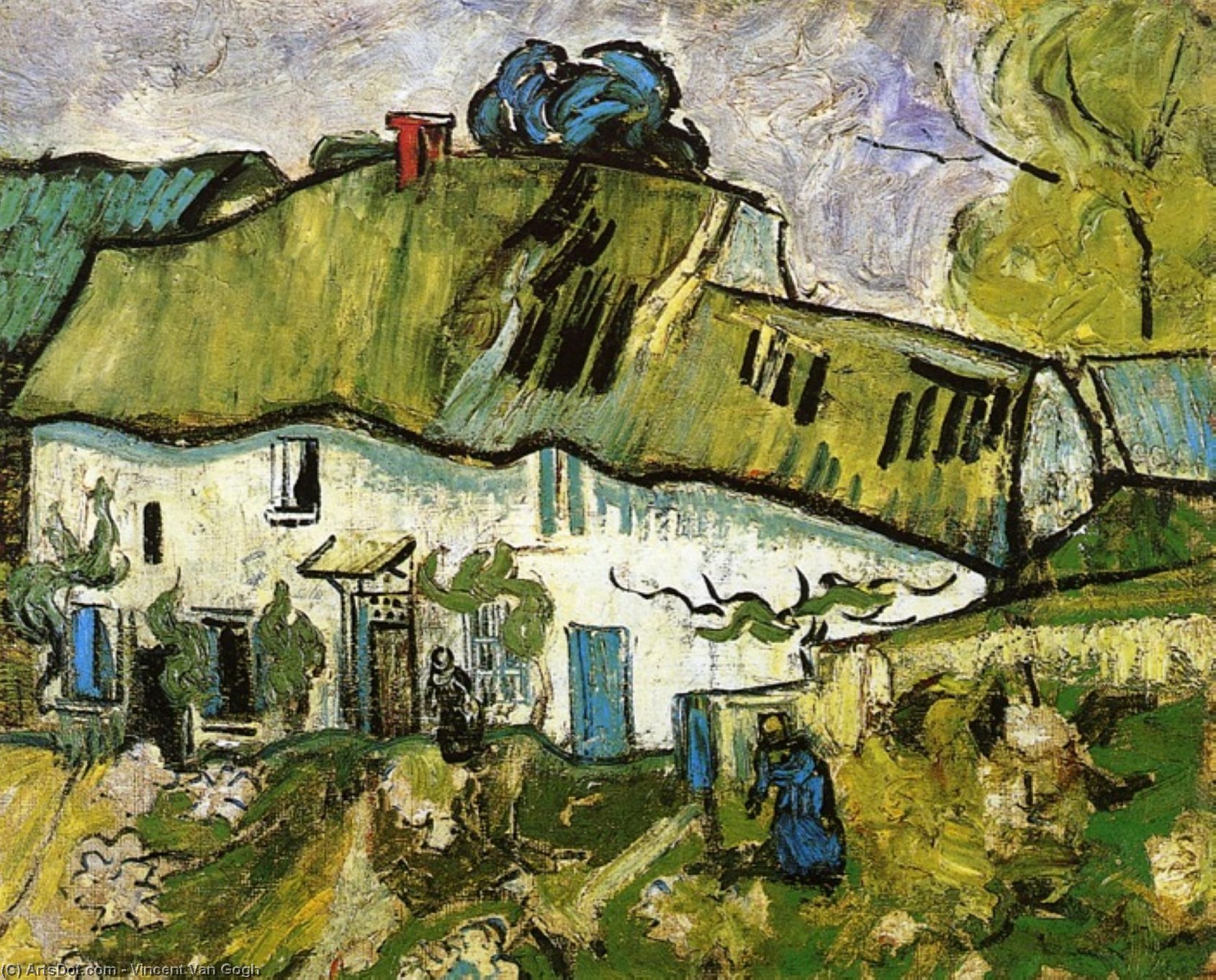 Wikioo.org - The Encyclopedia of Fine Arts - Painting, Artwork by Vincent Van Gogh - Farmhouse with Two Figures