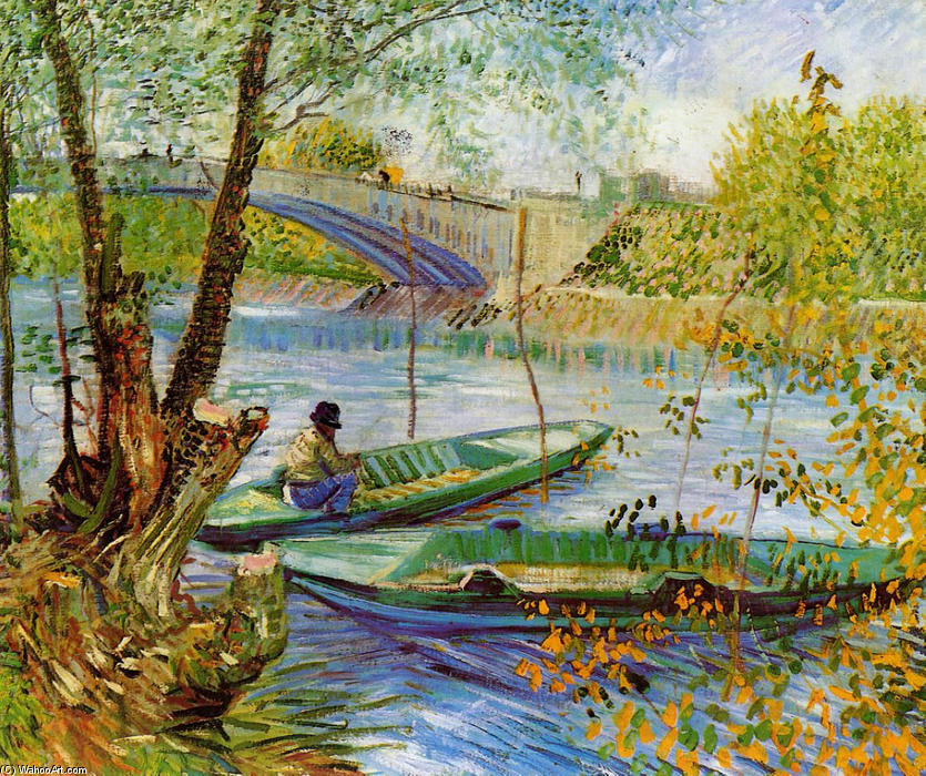 Wikoo.org - موسوعة الفنون الجميلة - اللوحة، العمل الفني Vincent Van Gogh - Fishing in the Spring