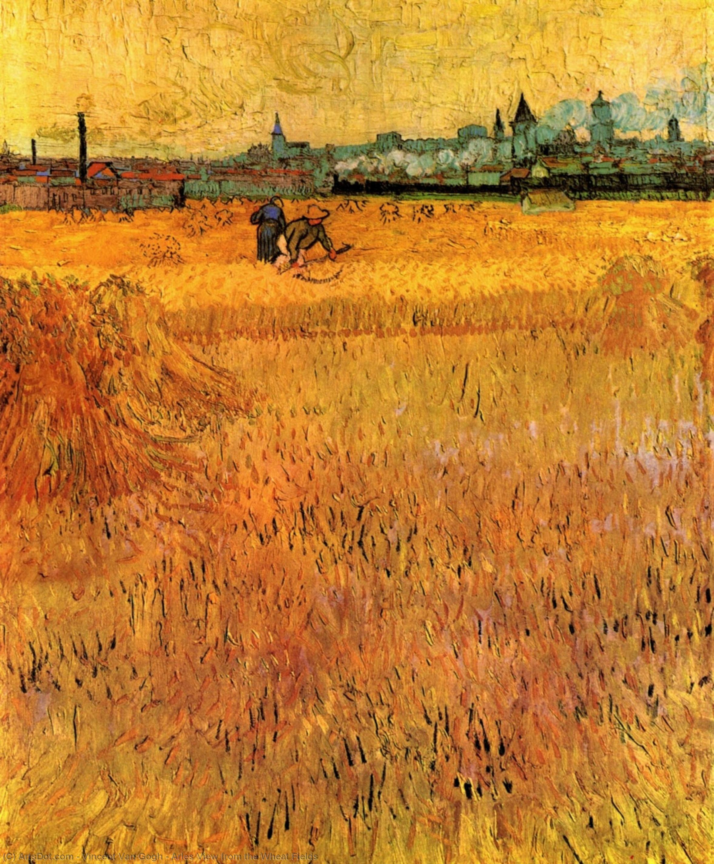 WikiOO.org – 美術百科全書 - 繪畫，作品 Vincent Van Gogh - 阿尔勒 查看  从  的  小麦  田地