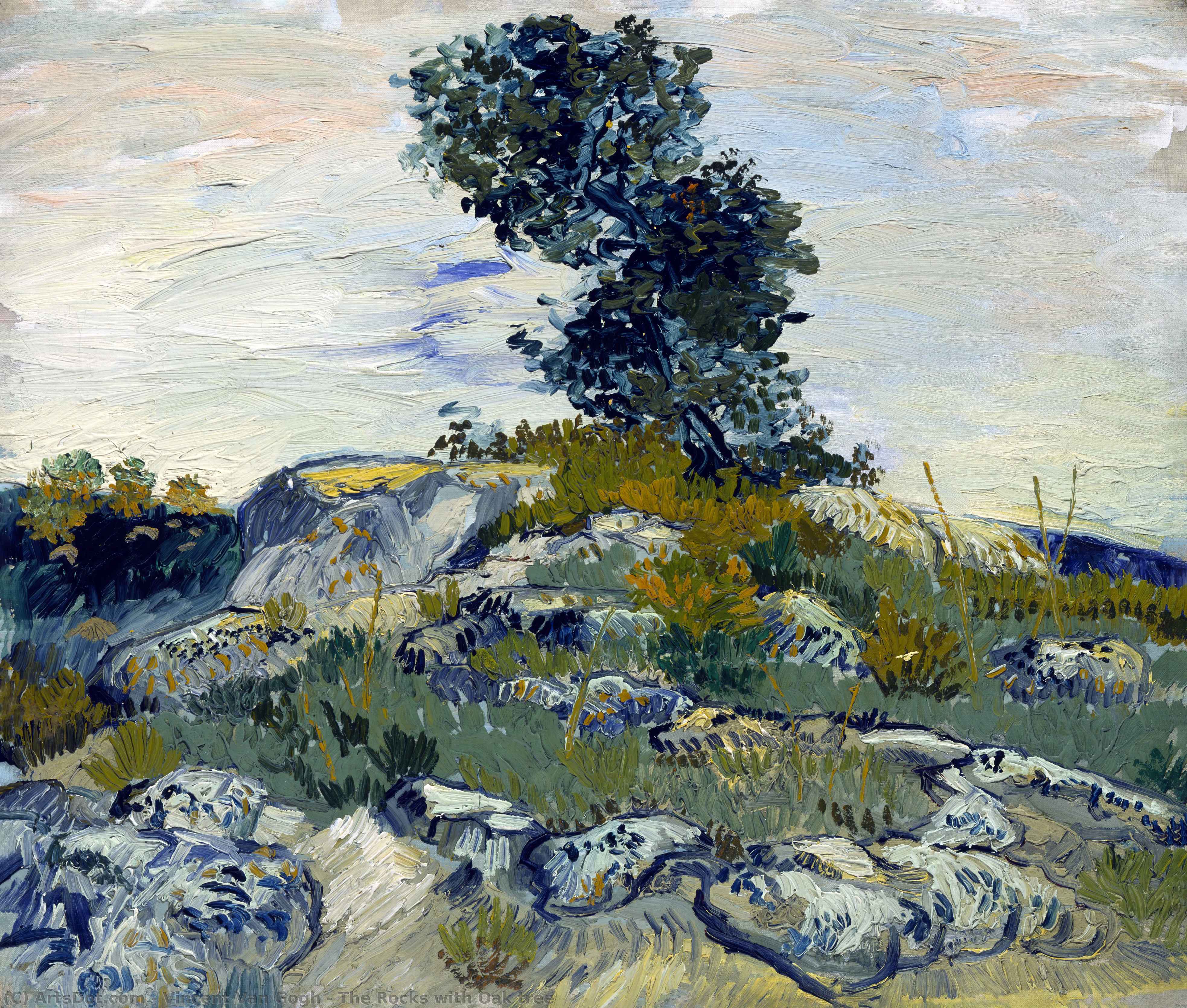 WikiOO.org – 美術百科全書 - 繪畫，作品 Vincent Van Gogh - 岩石区 与  橡树  树