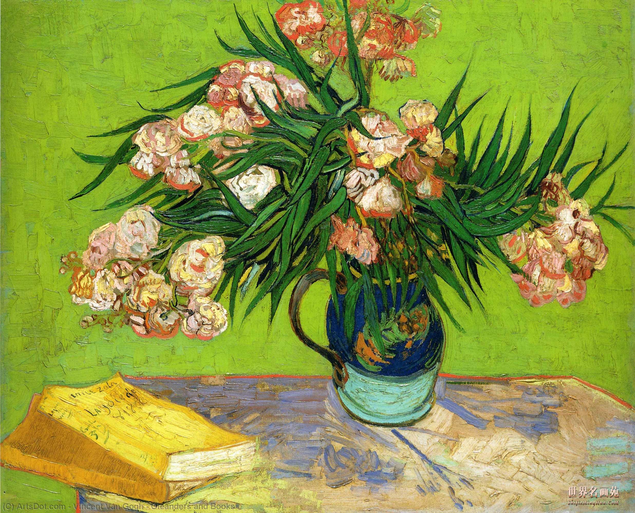 Wikoo.org - موسوعة الفنون الجميلة - اللوحة، العمل الفني Vincent Van Gogh - Oleanders and Books