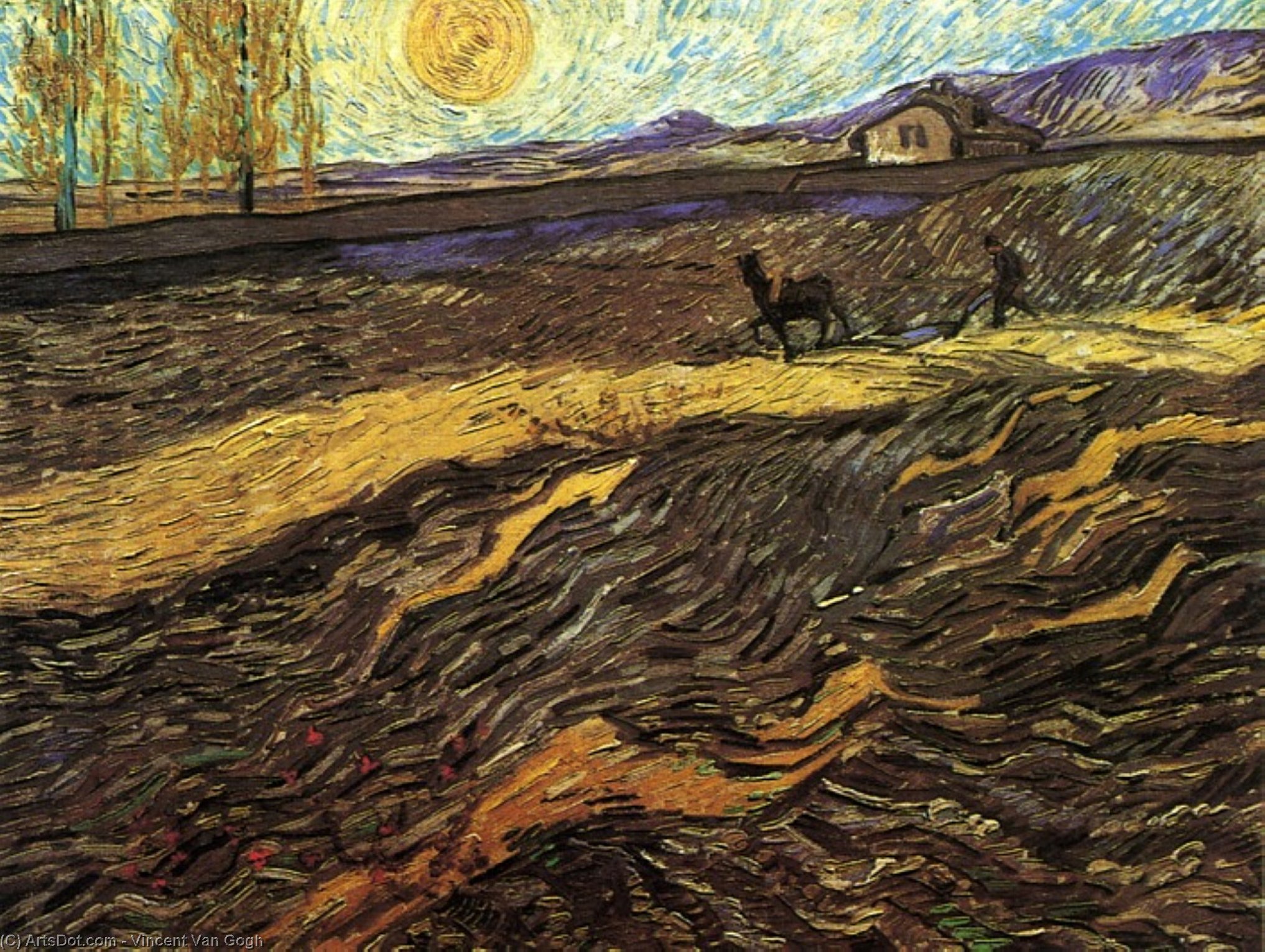 Wikioo.org - The Encyclopedia of Fine Arts - Painting, Artwork by Vincent Van Gogh - Enclosed Field with Ploughman