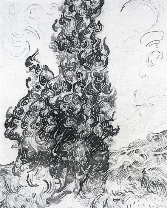 WikiOO.org - Enciklopedija likovnih umjetnosti - Slikarstvo, umjetnička djela Vincent Van Gogh - Cypresses