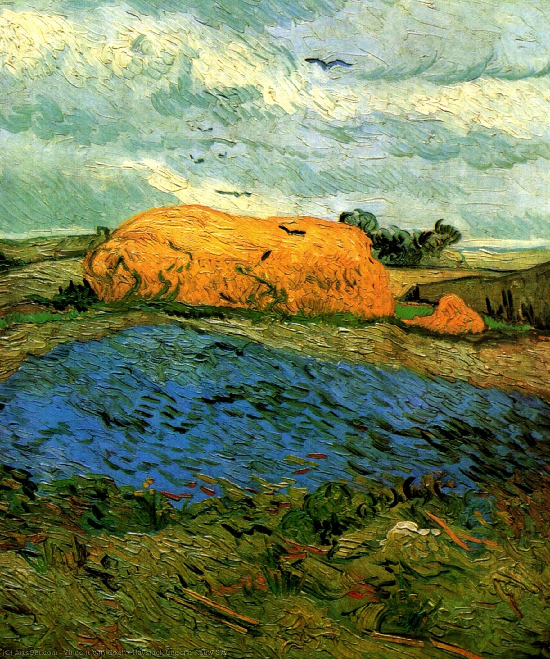WikiOO.org - 백과 사전 - 회화, 삽화 Vincent Van Gogh - Haystack under a Rainy Sky