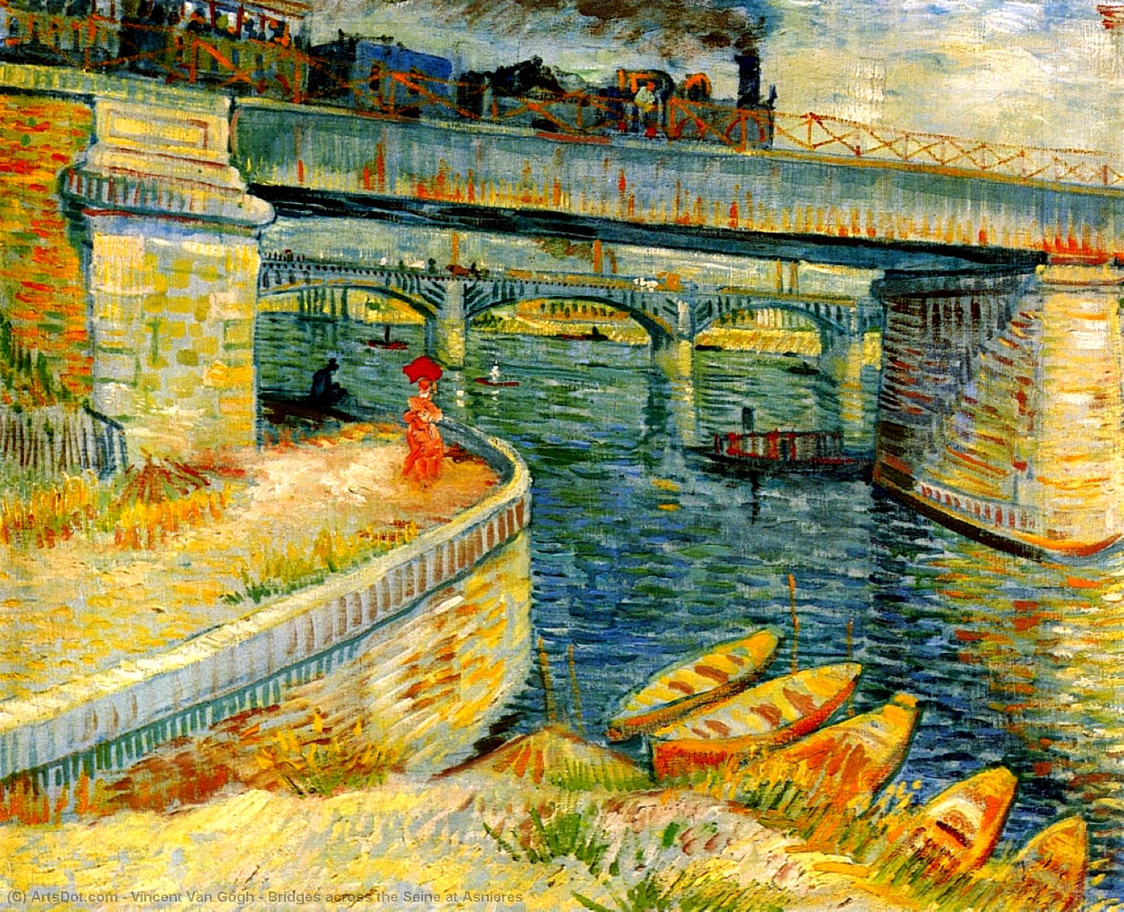 Wikioo.org - The Encyclopedia of Fine Arts - Painting, Artwork by Vincent Van Gogh - Bridges across the Seine at Asnieres