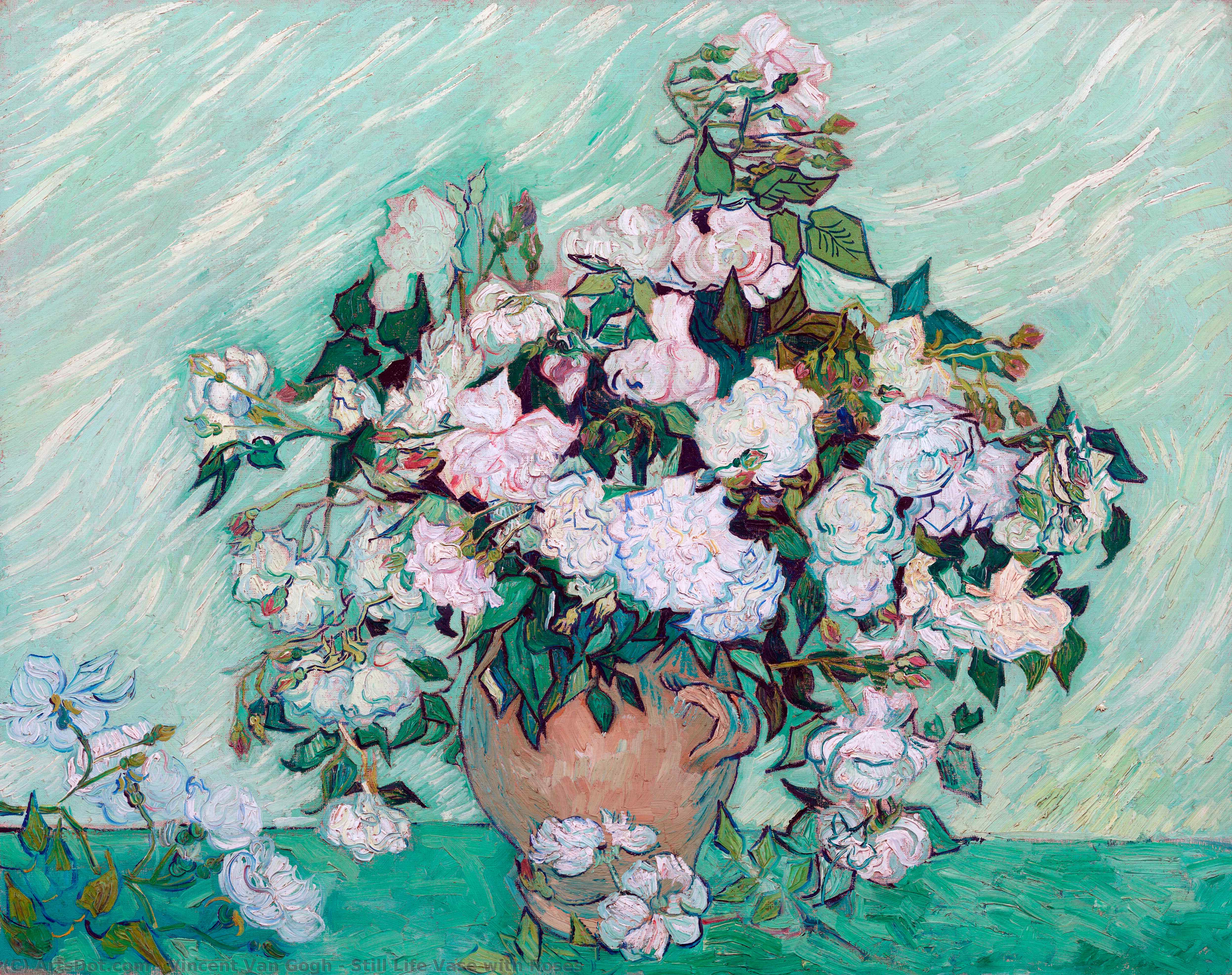 WikiOO.org - 百科事典 - 絵画、アートワーク Vincent Van Gogh - バラのある静物花瓶