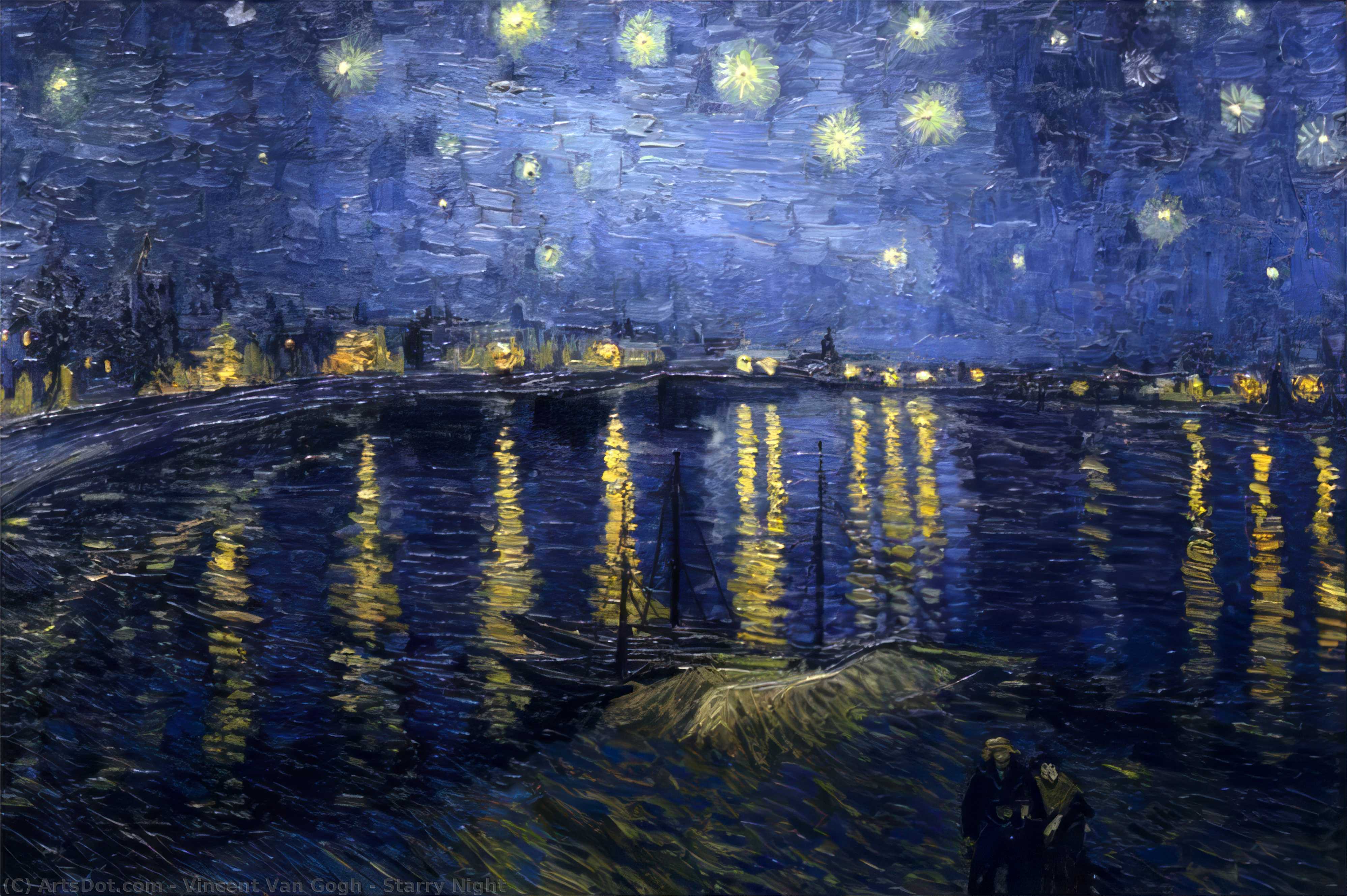 WikiOO.org - 百科事典 - 絵画、アートワーク Vincent Van Gogh - ローヌの星空