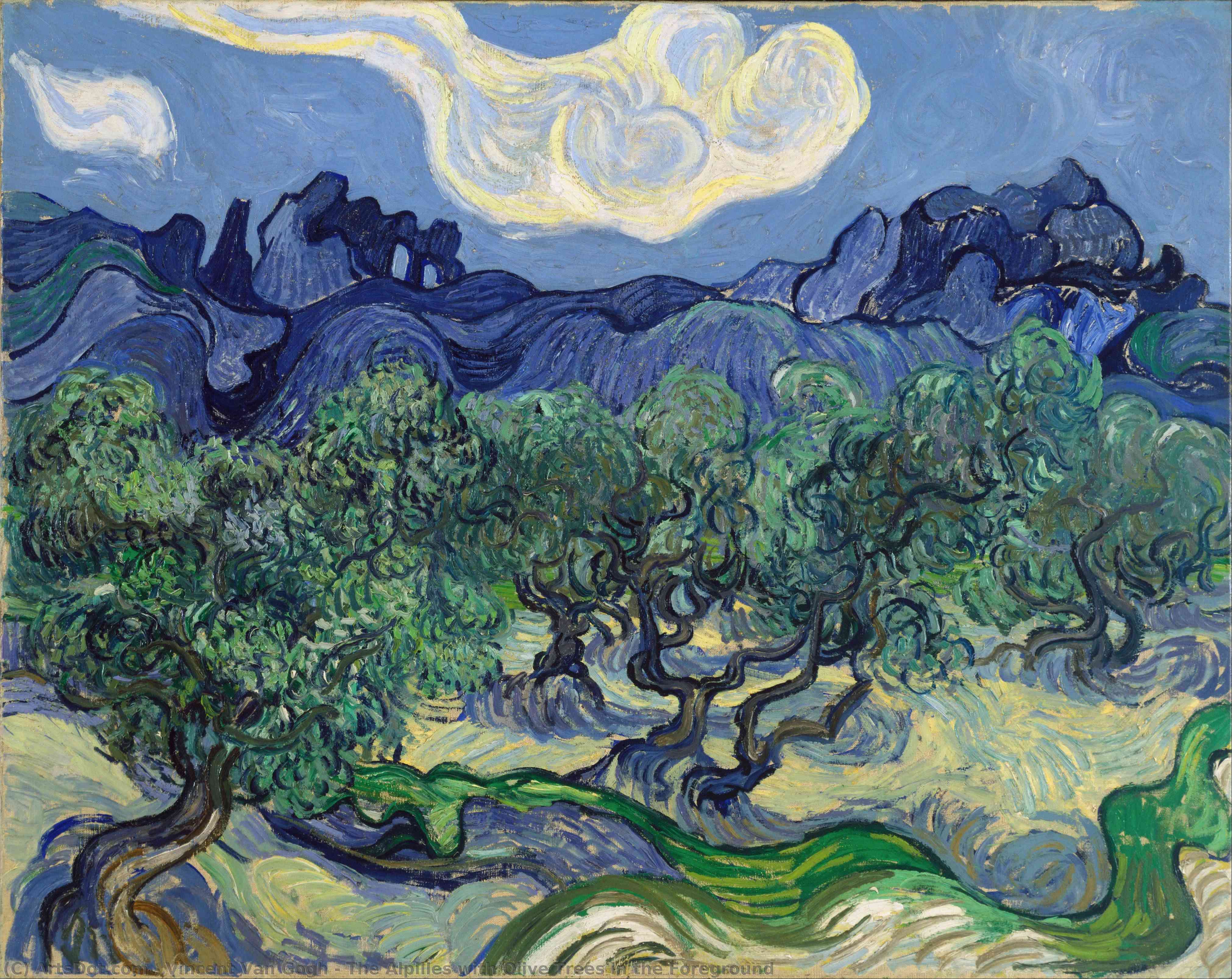 WikiOO.org - Энциклопедия изобразительного искусства - Живопись, Картины  Vincent Van Gogh - альпий с оливковыми деревьями на переднем плане