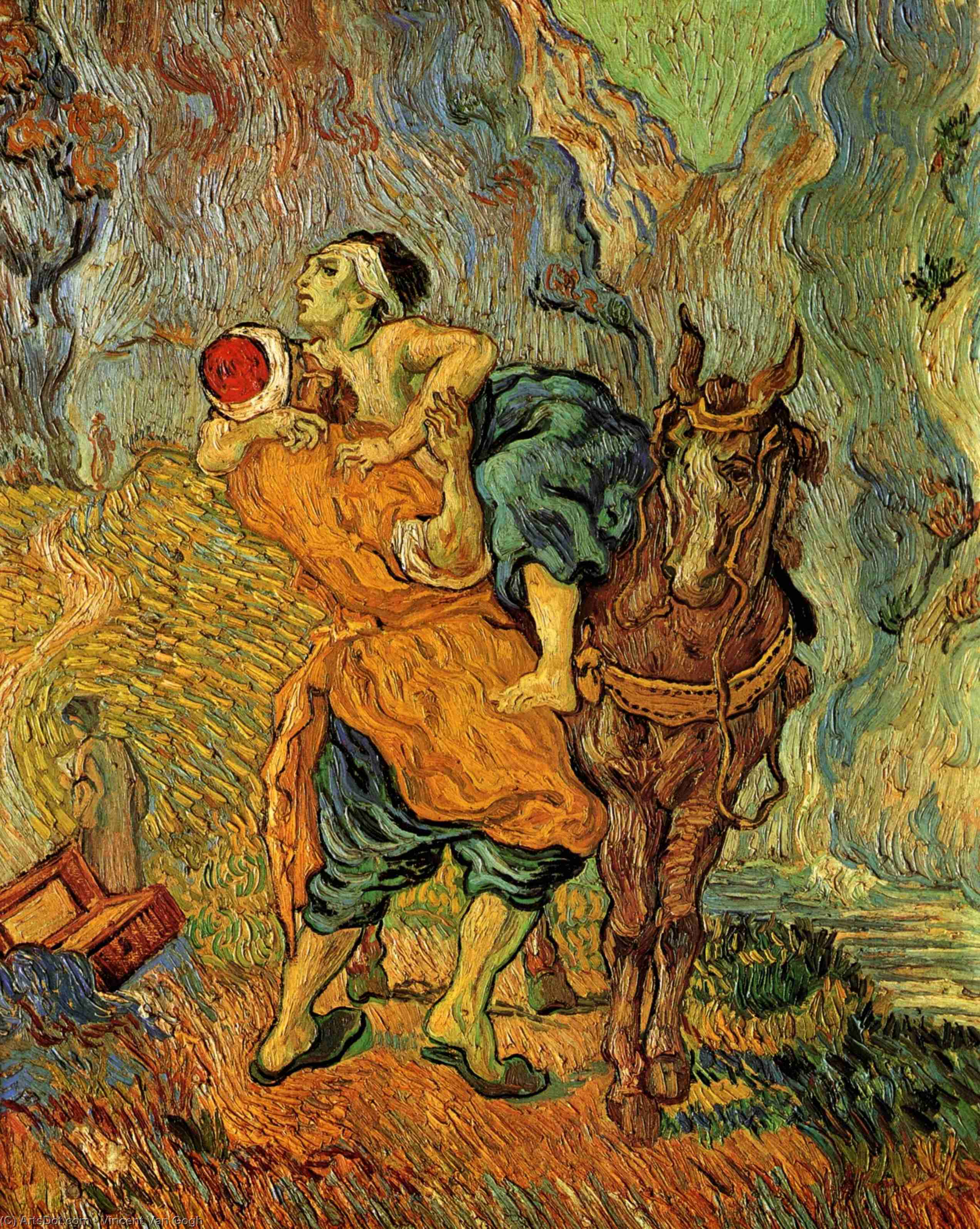 WikiOO.org - Encyclopedia of Fine Arts - Maalaus, taideteos Vincent Van Gogh - The Good Samaritan, after Delacroix