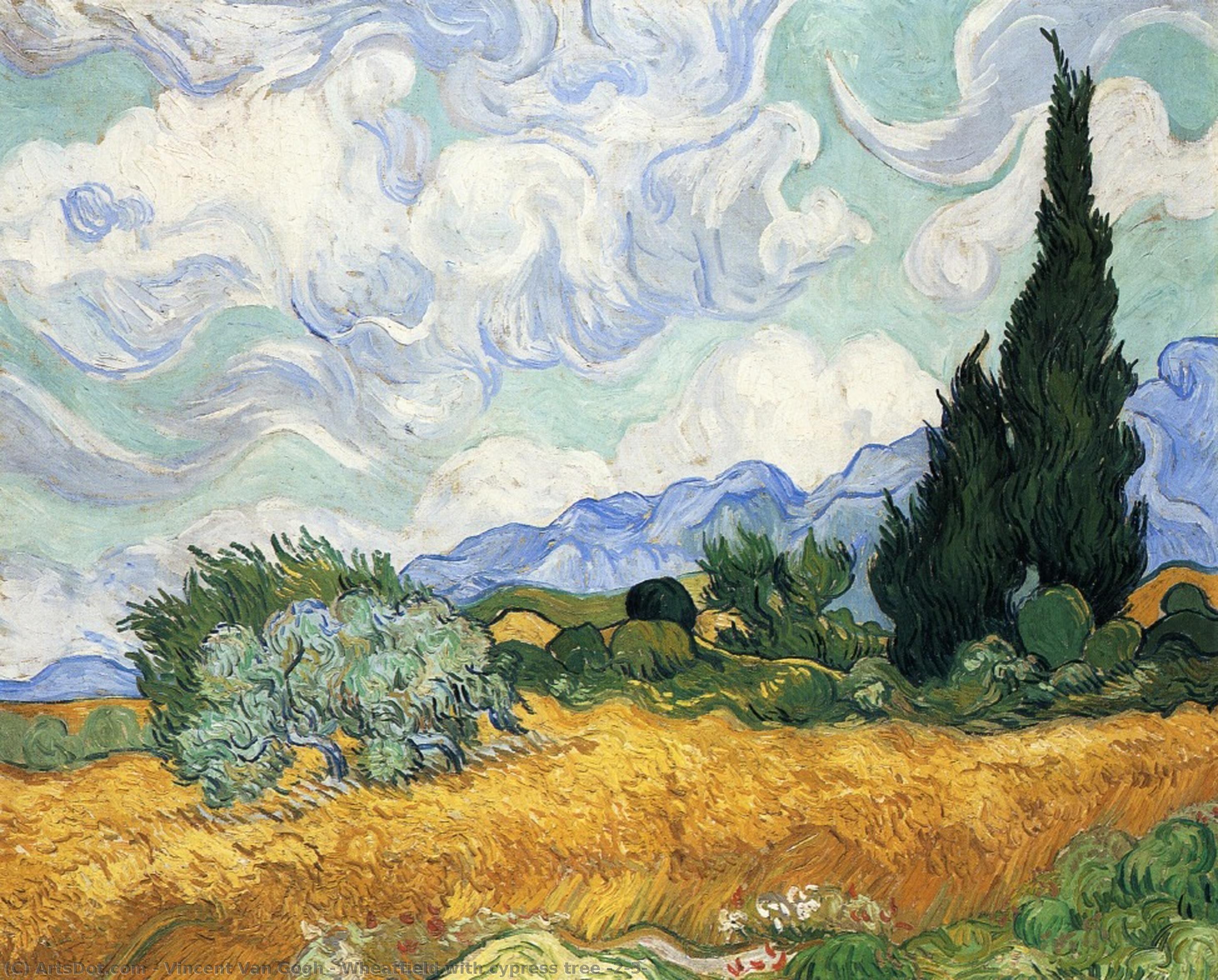 Wikioo.org - The Encyclopedia of Fine Arts - Painting, Artwork by Vincent Van Gogh - Wheatfield with cypress tree (2/3)