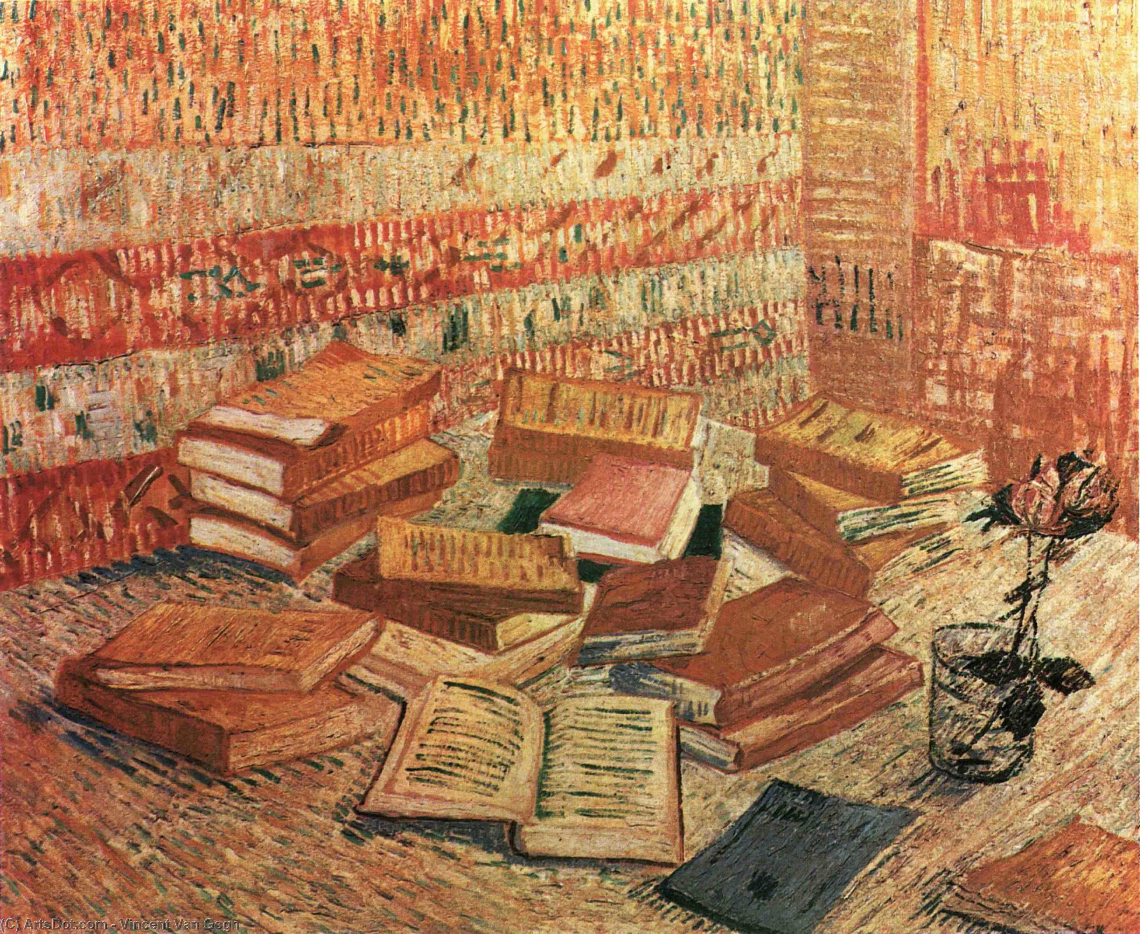 WikiOO.org - אנציקלופדיה לאמנויות יפות - ציור, יצירות אמנות Vincent Van Gogh - Still Life - French Novels and Rose