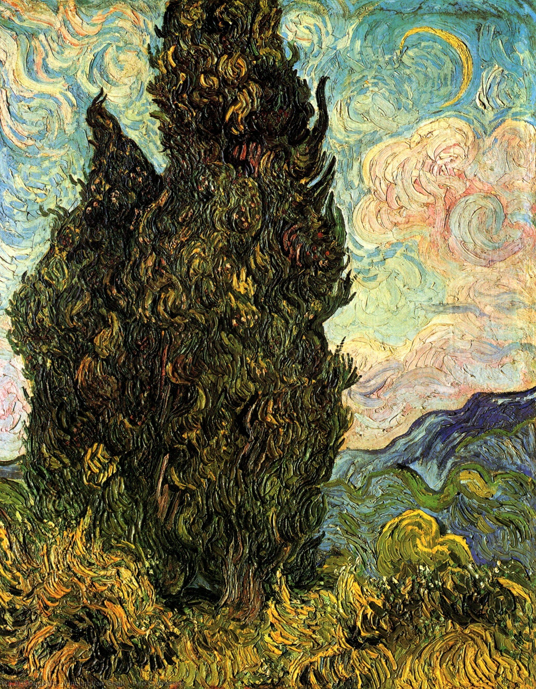 WikiOO.org - Encyclopedia of Fine Arts - Festés, Grafika Vincent Van Gogh - Two Cypresses