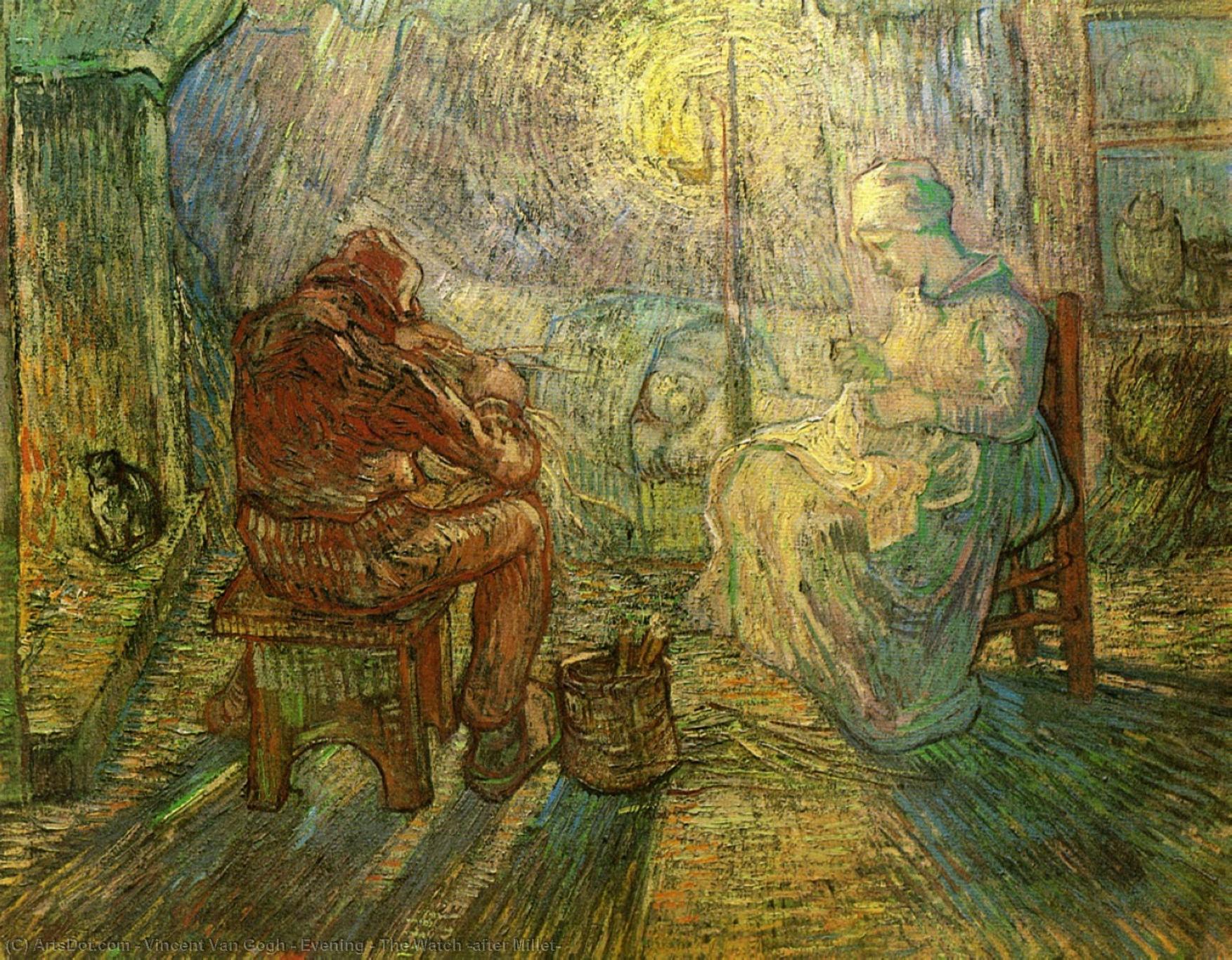 Wikioo.org - The Encyclopedia of Fine Arts - Painting, Artwork by Vincent Van Gogh - Evening - The Watch (after Millet)