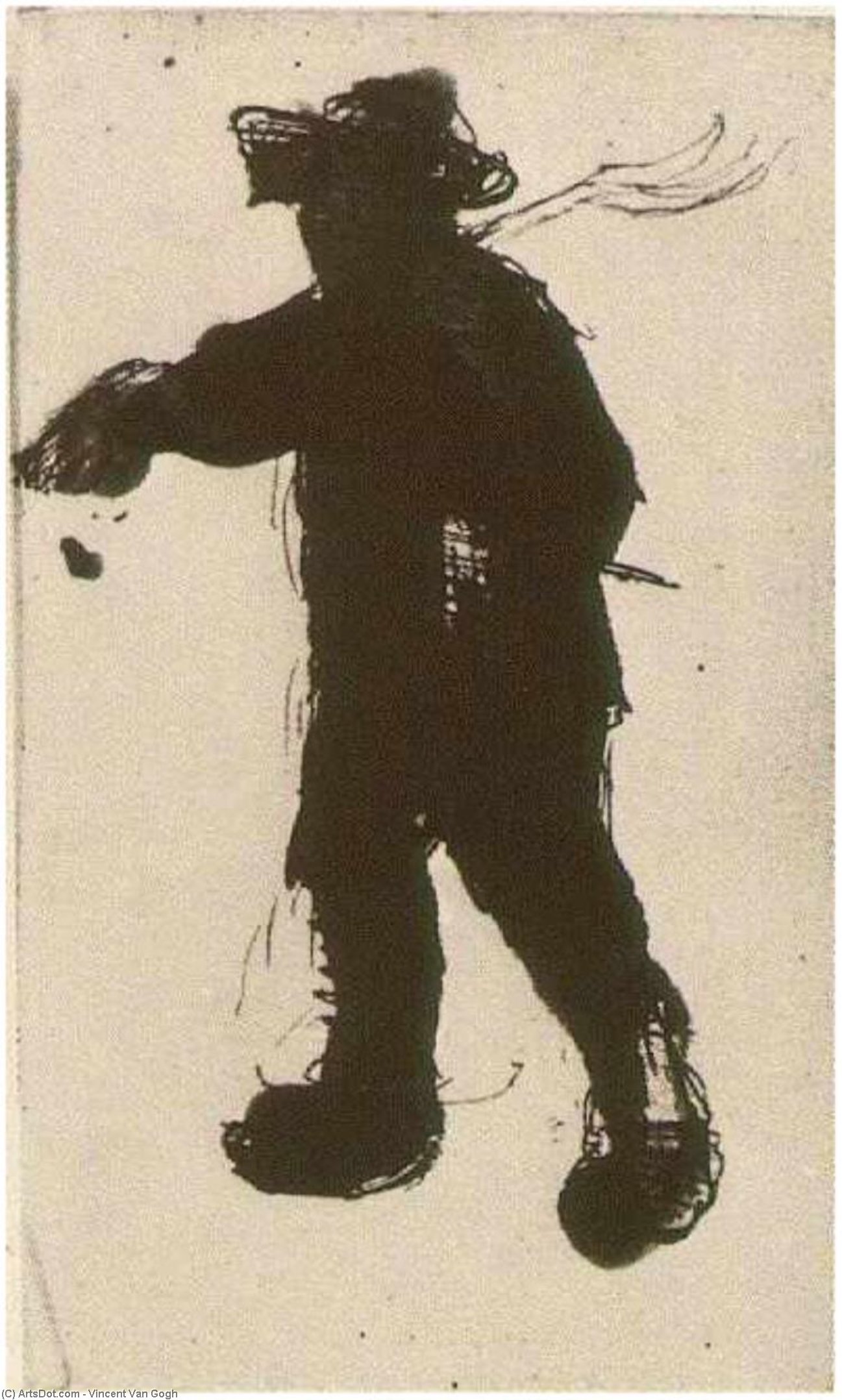 WikiOO.org - Enciclopedia of Fine Arts - Pictura, lucrări de artă Vincent Van Gogh - Silhouette of a Man with a Rake