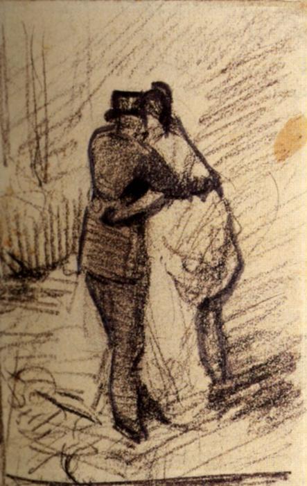 Wikioo.org - The Encyclopedia of Fine Arts - Painting, Artwork by Vincent Van Gogh - A Man and a Woman Seen from the Back