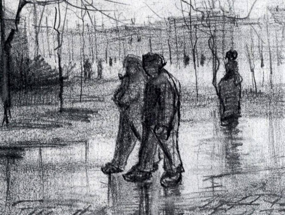 Wikioo.org - The Encyclopedia of Fine Arts - Painting, Artwork by Vincent Van Gogh - A Public Garden with People Walking in the Rain