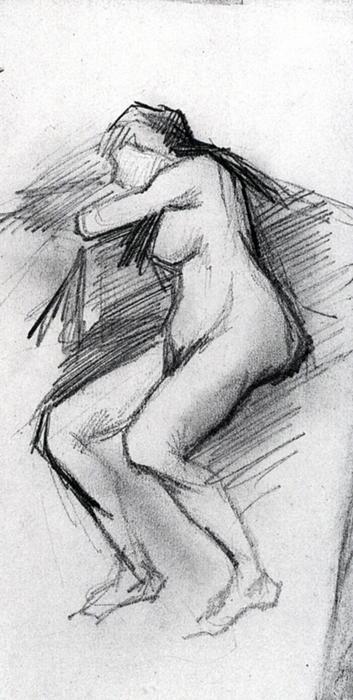 WikiOO.org - Encyclopedia of Fine Arts - Maleri, Artwork Vincent Van Gogh - Female Nude, Seated