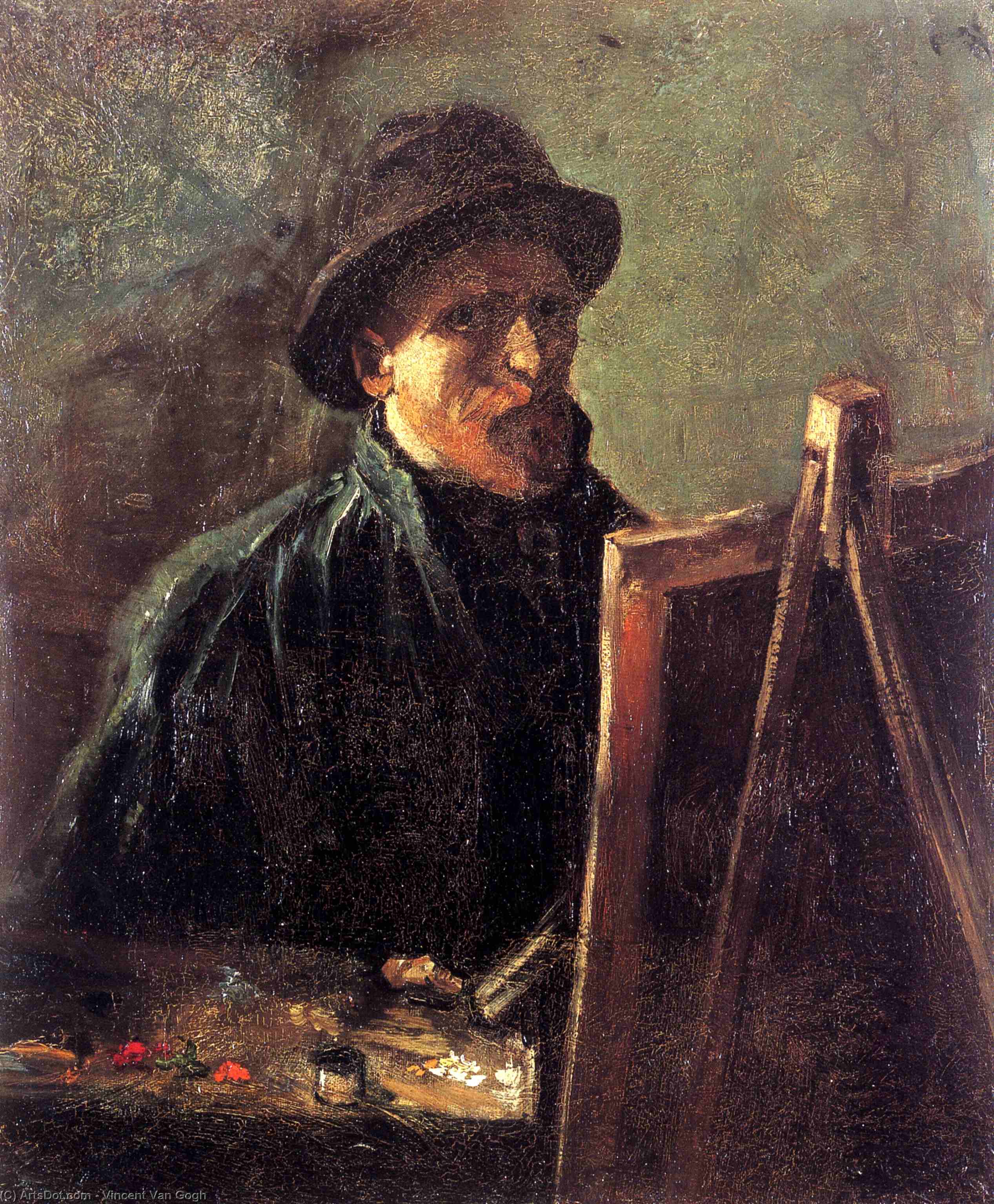 Wikioo.org - The Encyclopedia of Fine Arts - Painting, Artwork by Vincent Van Gogh - Self-Portrait with Dark Felt Hat at the Easel