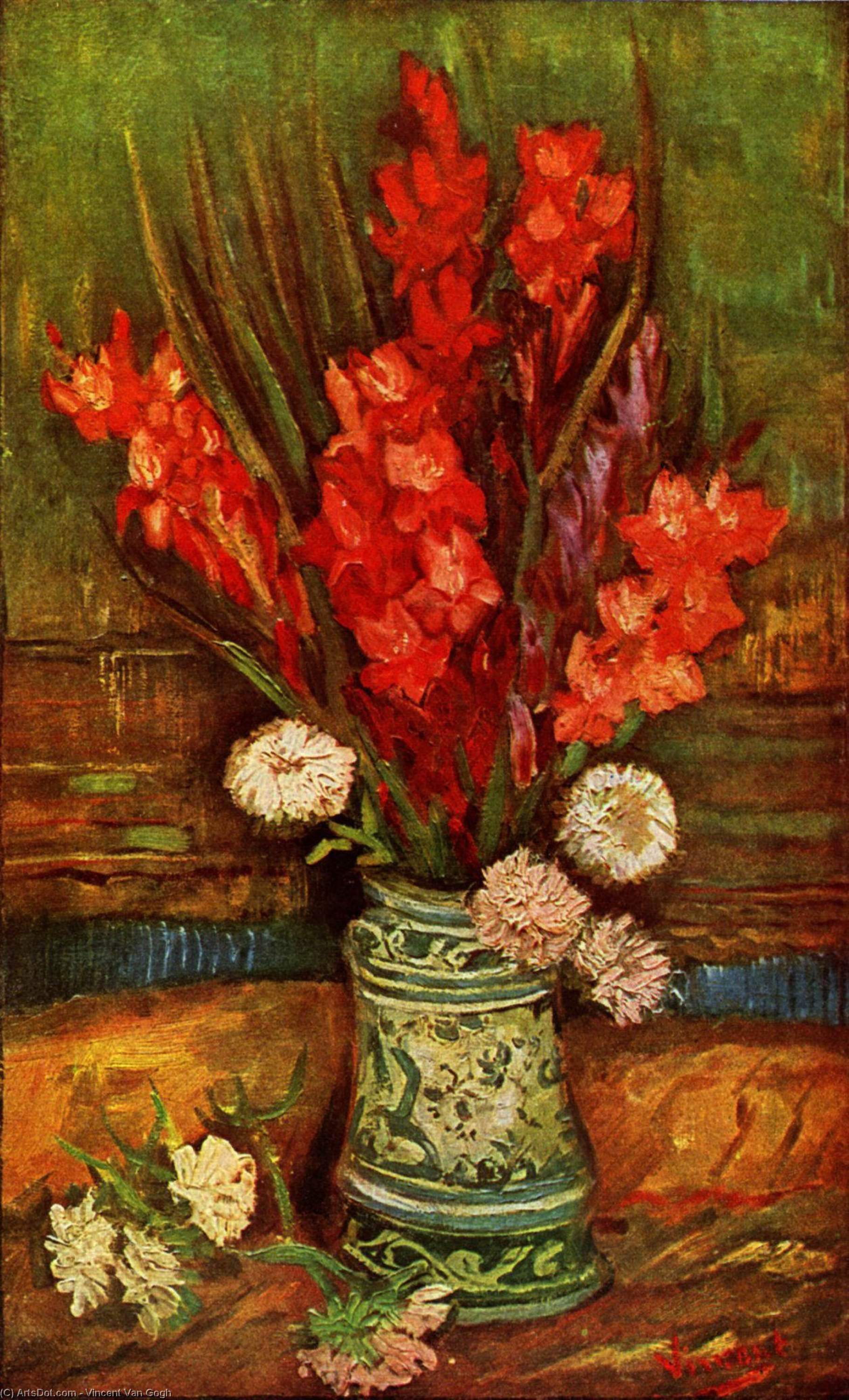 WikiOO.org – 美術百科全書 - 繪畫，作品 Vincent Van Gogh - 静物 -   花瓶  与  红  剑兰
