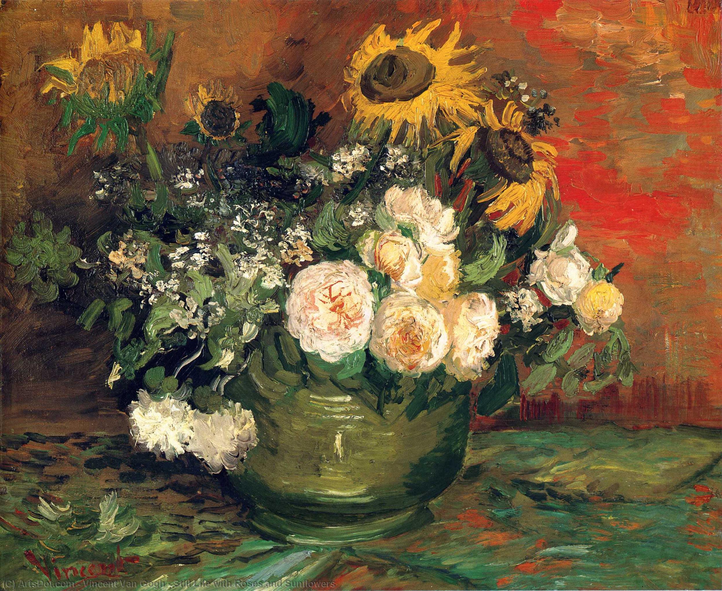 Wikioo.org – La Enciclopedia de las Bellas Artes - Pintura, Obras de arte de Vincent Van Gogh - bodegón con las rosas asícomo  Girasoles