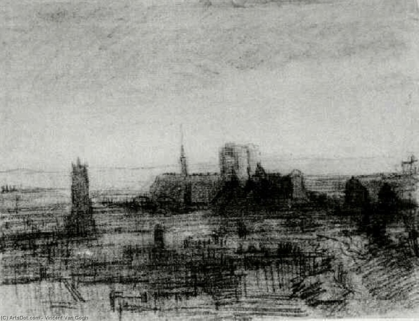 WikiOO.org – 美術百科全書 - 繪畫，作品 Vincent Van Gogh - 屋顶 巴黎 和 Notre-Dame