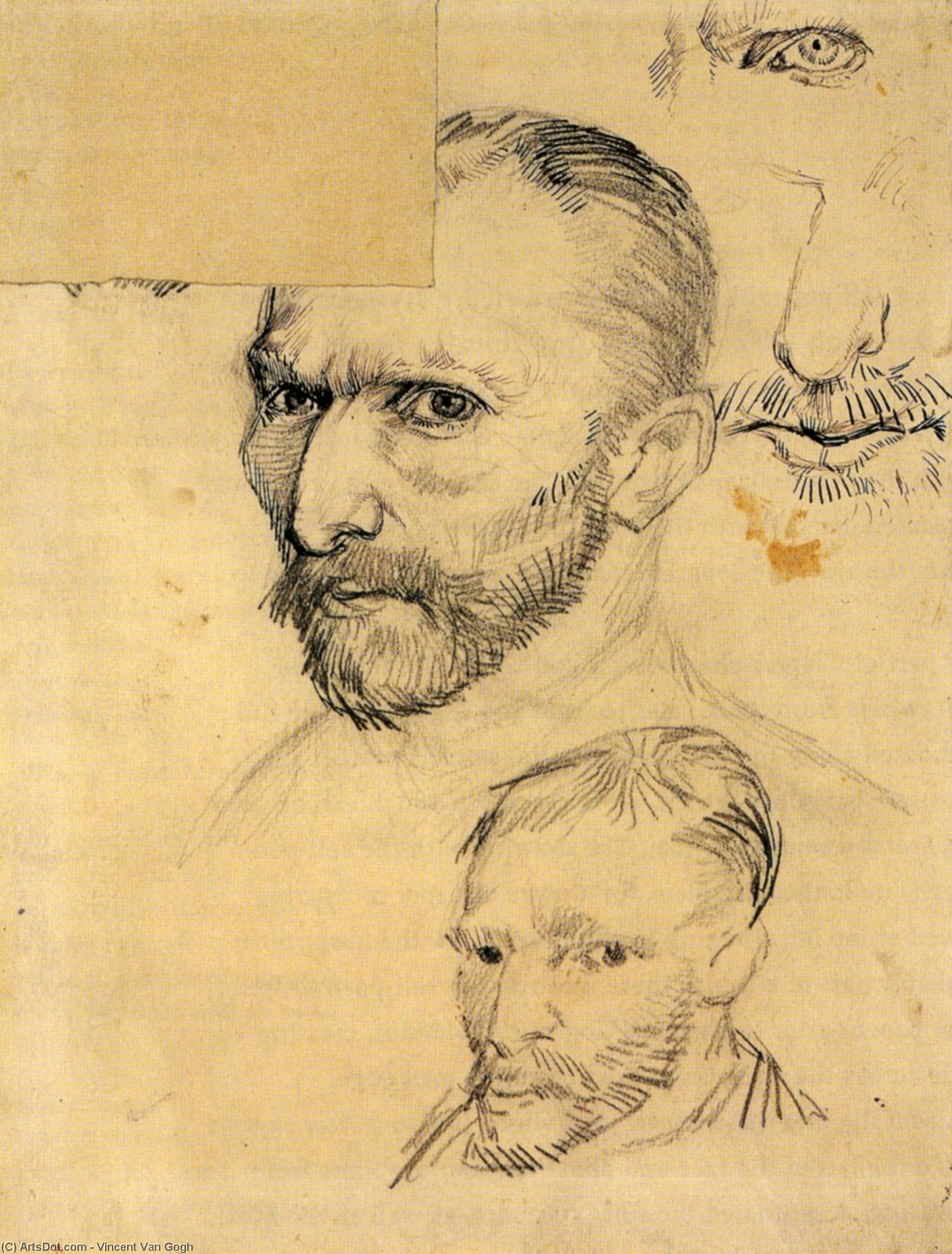 WikiOO.org - אנציקלופדיה לאמנויות יפות - ציור, יצירות אמנות Vincent Van Gogh - Two Self-Portraits and Several Details