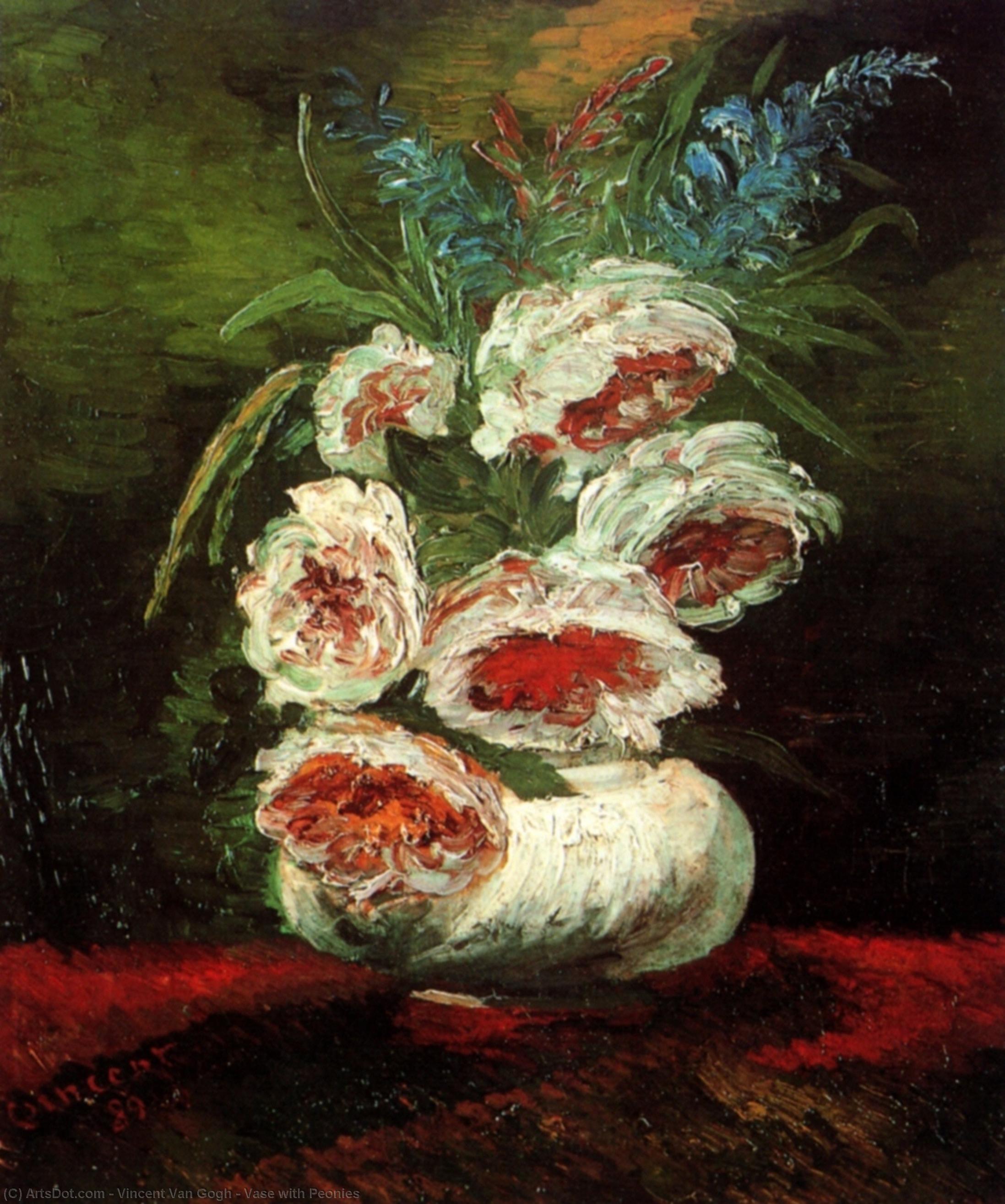 Wikoo.org - موسوعة الفنون الجميلة - اللوحة، العمل الفني Vincent Van Gogh - Vase with Peonies