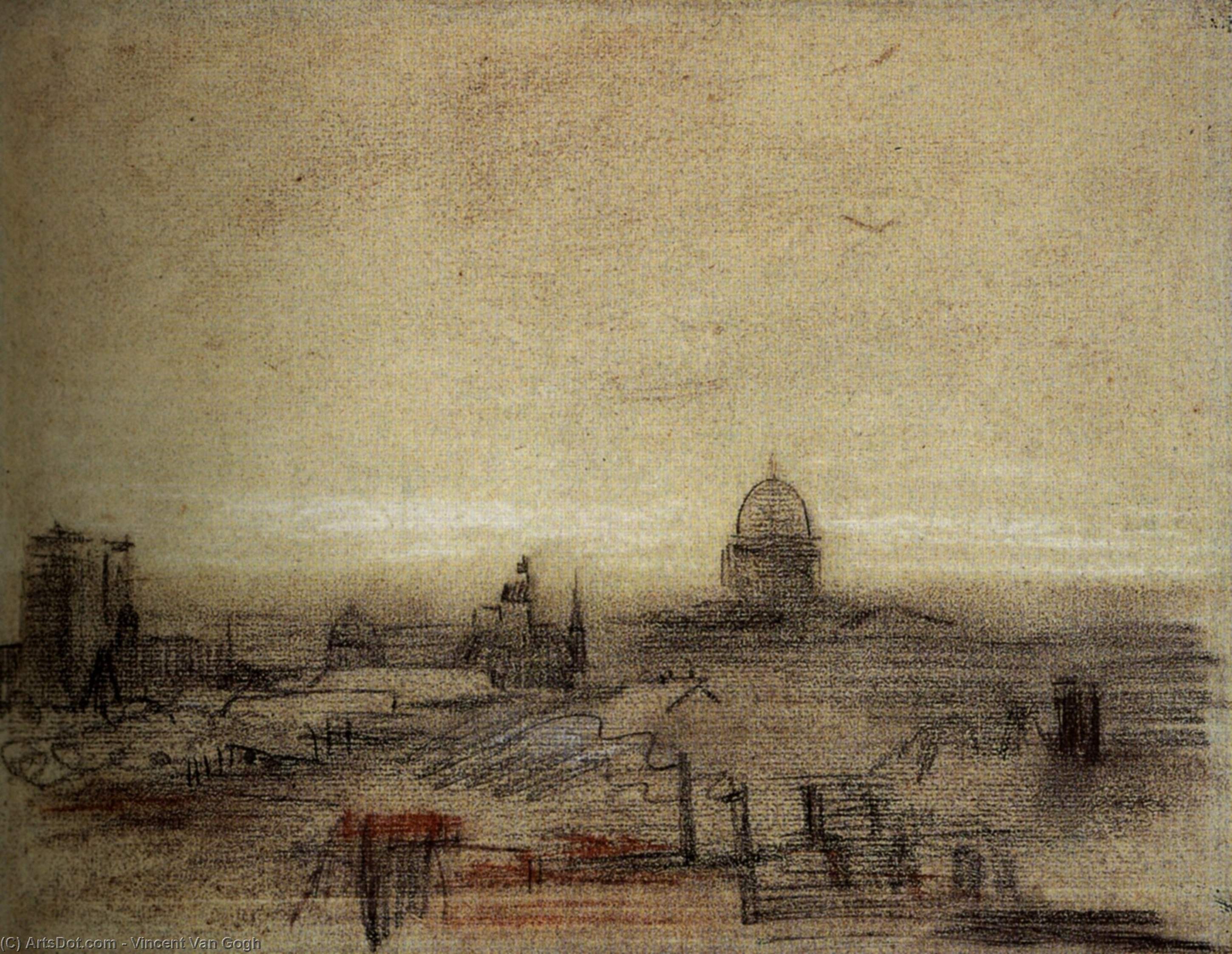 WikiOO.org - Encyclopedia of Fine Arts - Lukisan, Artwork Vincent Van Gogh - View of Paris with Notre-Dame and the Pantheon