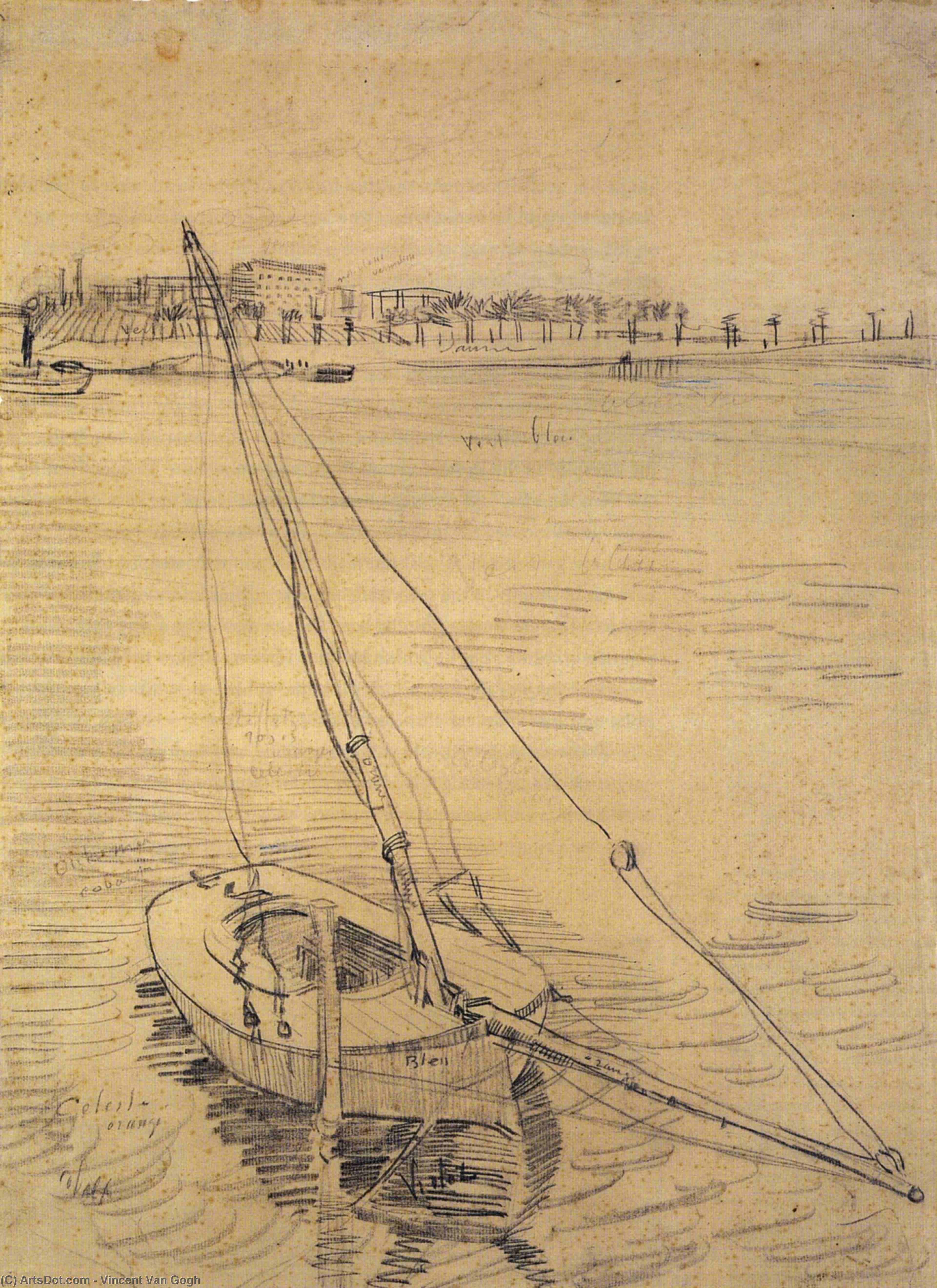 WikiOO.org - Encyclopedia of Fine Arts - Lukisan, Artwork Vincent Van Gogh - Sailing Boat on the Seine at Asnieres