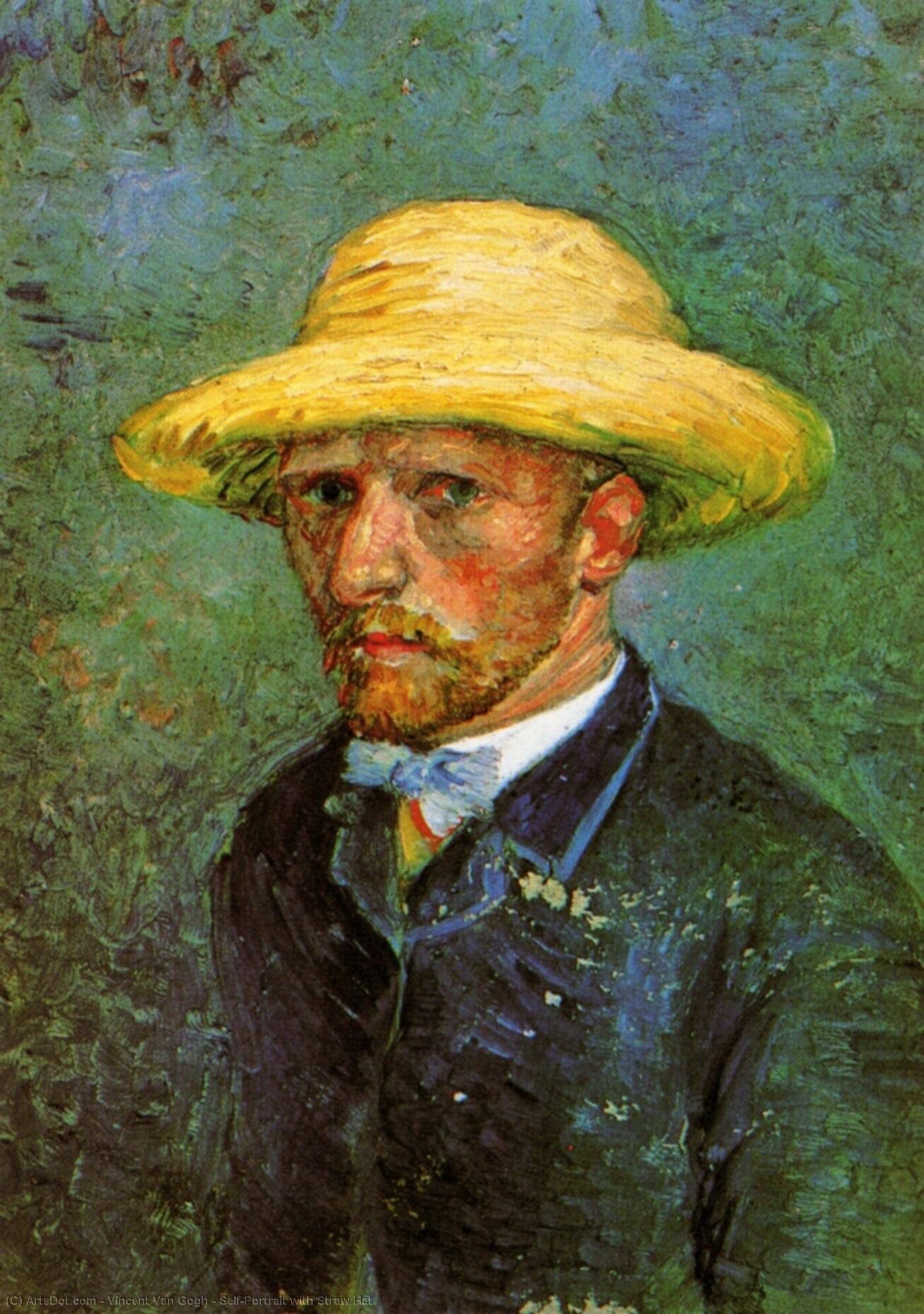 Wikioo.org – L'Enciclopedia delle Belle Arti - Pittura, Opere di Vincent Van Gogh - Auto Ritratto con  paglia  cappello