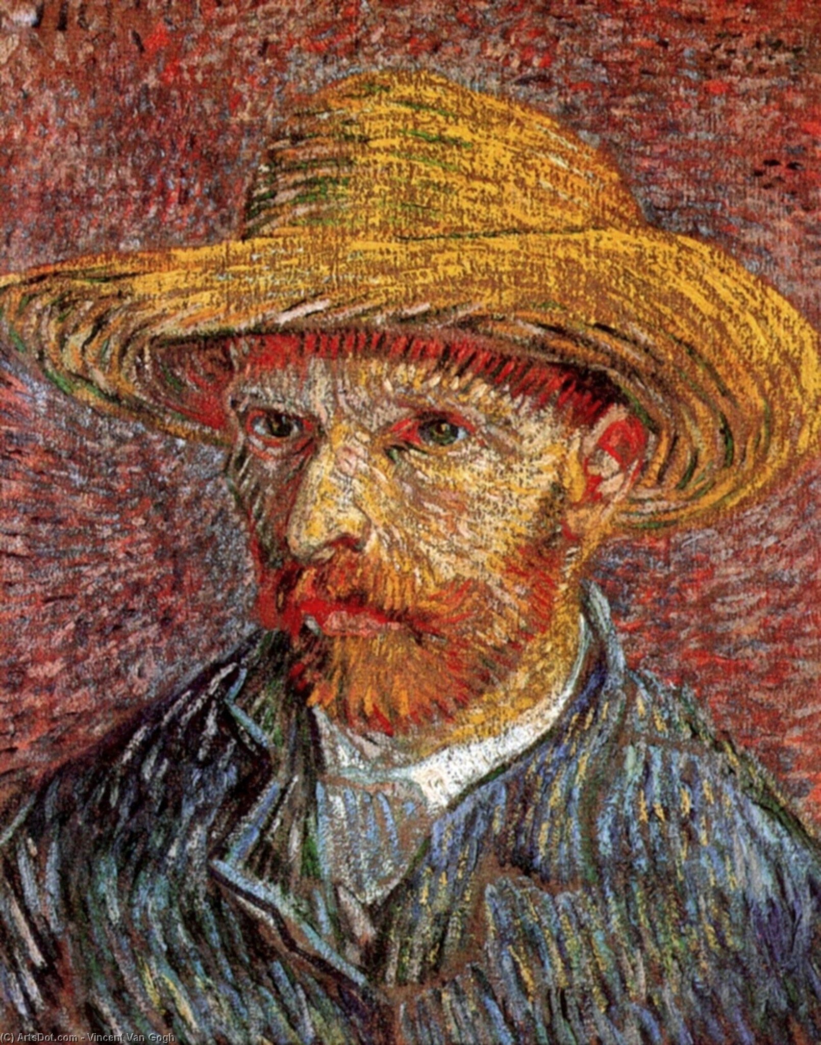 Wikioo.org - The Encyclopedia of Fine Arts - Painting, Artwork by Vincent Van Gogh - Self-Portrait with Straw Hat
