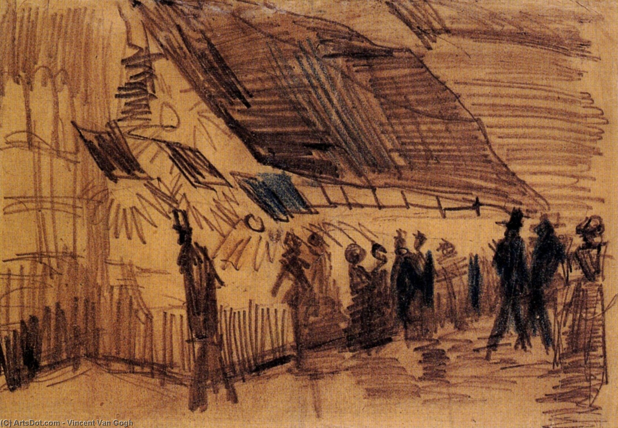 Wikoo.org - موسوعة الفنون الجميلة - اللوحة، العمل الفني Vincent Van Gogh - Strollers and Onlookers at a Place of Entertainment