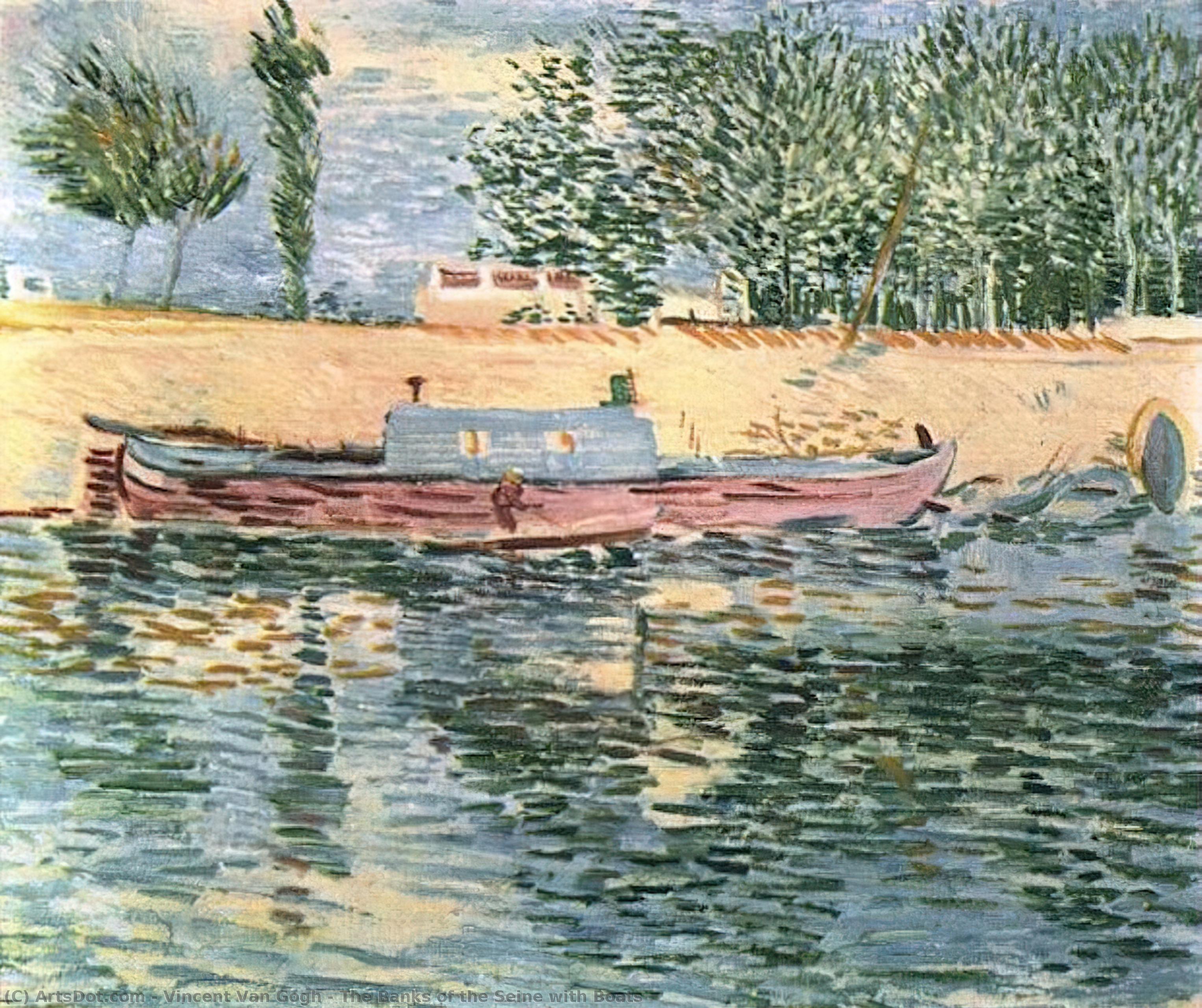 Wikoo.org - موسوعة الفنون الجميلة - اللوحة، العمل الفني Vincent Van Gogh - The Banks of the Seine with Boats