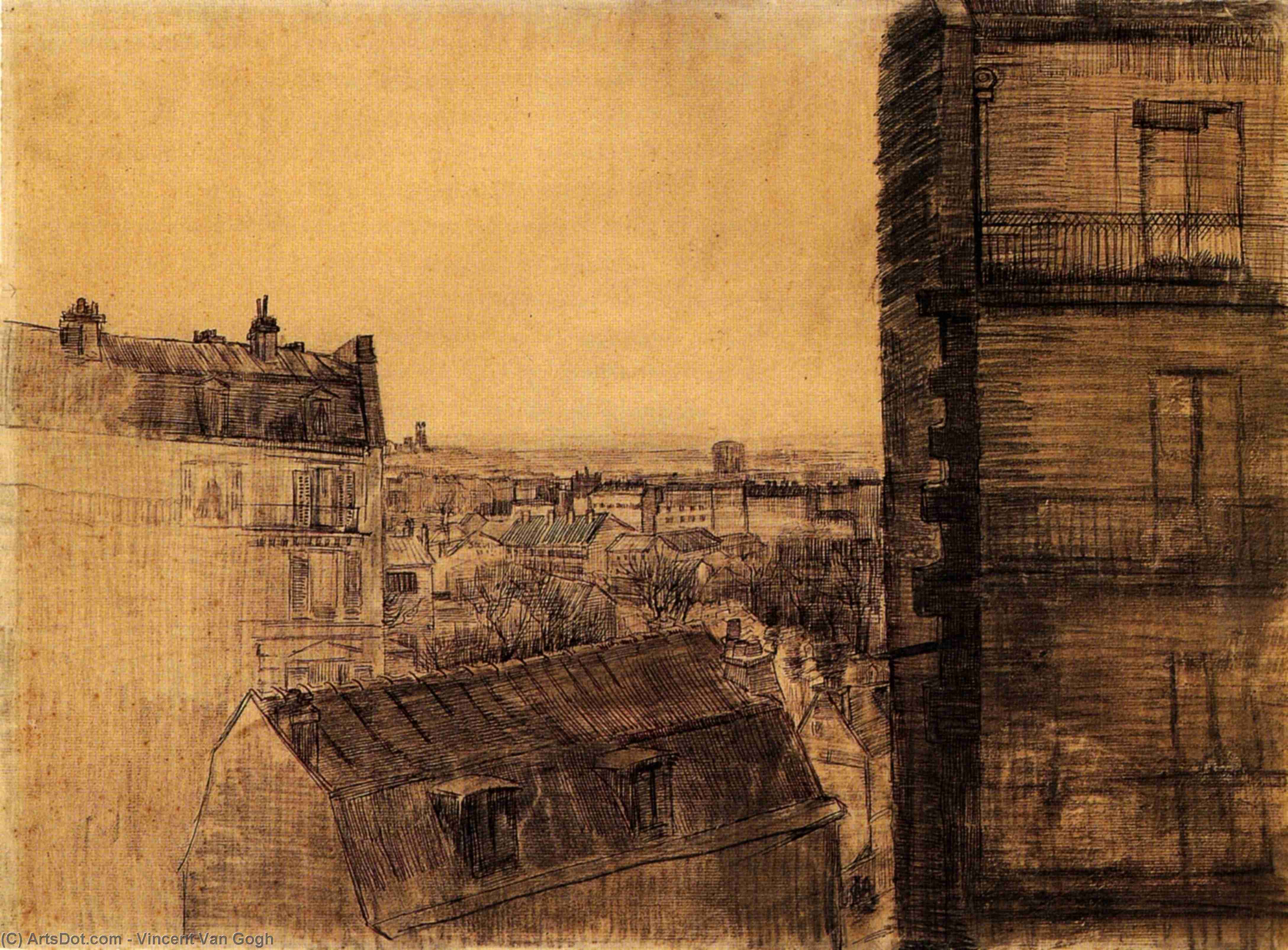 WikiOO.org - Encyclopedia of Fine Arts - Lukisan, Artwork Vincent Van Gogh - View from the Apartment in the Rue Lepic