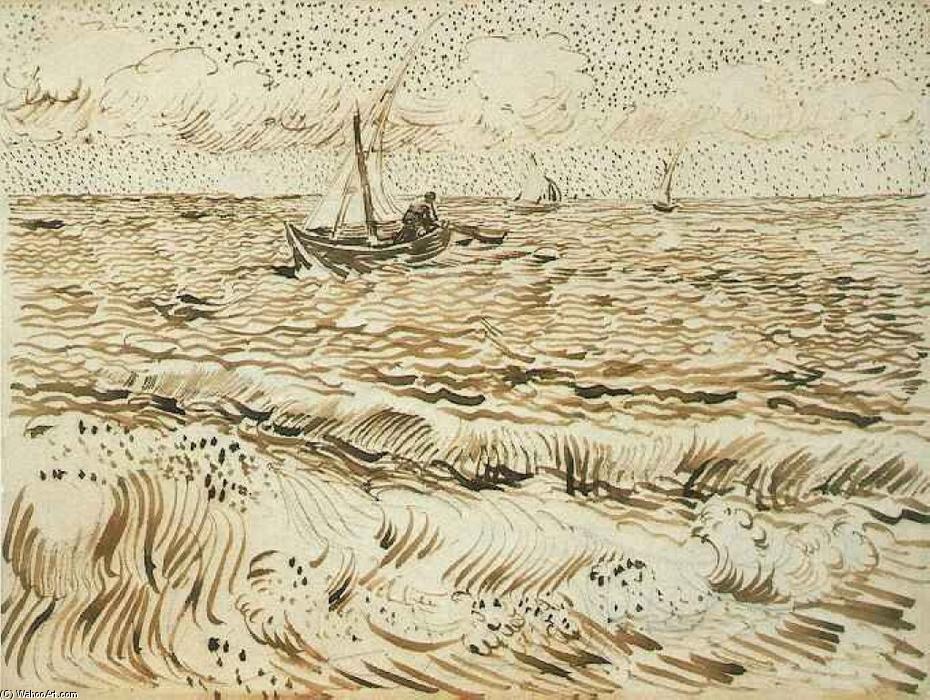 Wikoo.org - موسوعة الفنون الجميلة - اللوحة، العمل الفني Vincent Van Gogh - A Fishing Boat at Sea