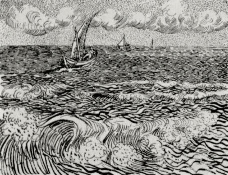WikiOO.org - Enciclopédia das Belas Artes - Pintura, Arte por Vincent Van Gogh - A Fishing Boat at Sea