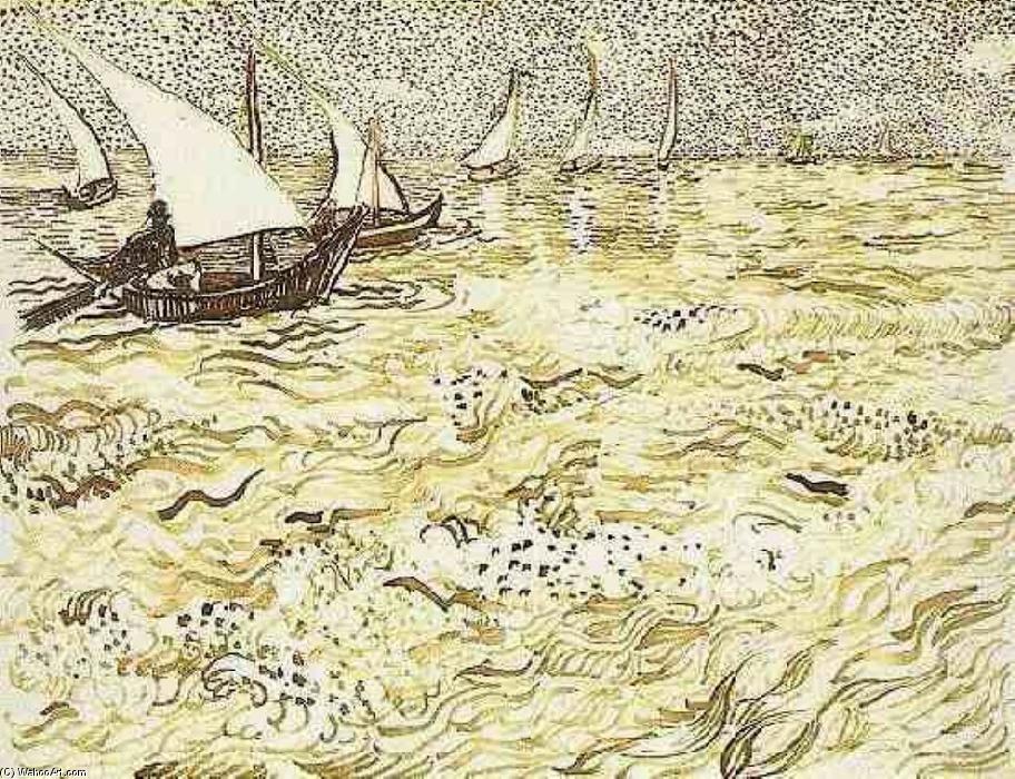 WikiOO.org - Enciclopédia das Belas Artes - Pintura, Arte por Vincent Van Gogh - A Fishing Boat at Sea