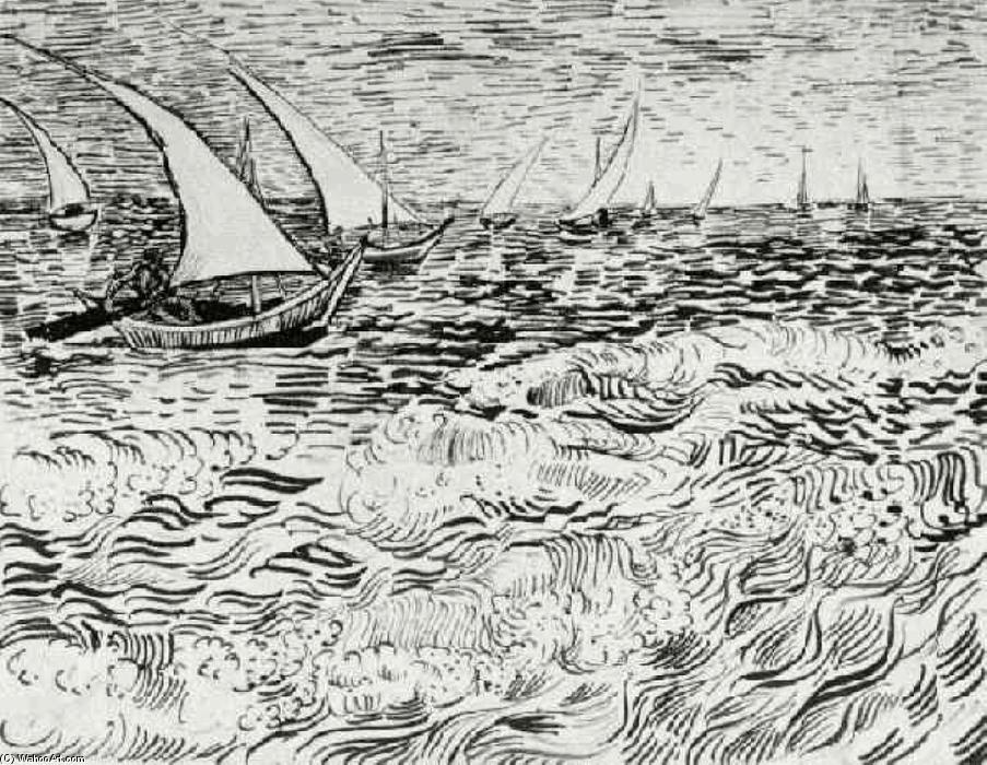 WikiOO.org - Güzel Sanatlar Ansiklopedisi - Resim, Resimler Vincent Van Gogh - A Fishing Boat at Sea