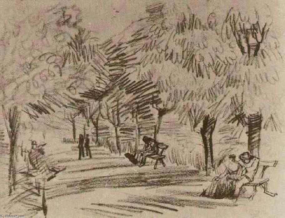 WikiOO.org - Енциклопедия за изящни изкуства - Живопис, Произведения на изкуството Vincent Van Gogh - A Lane in the Public Garden with Benches