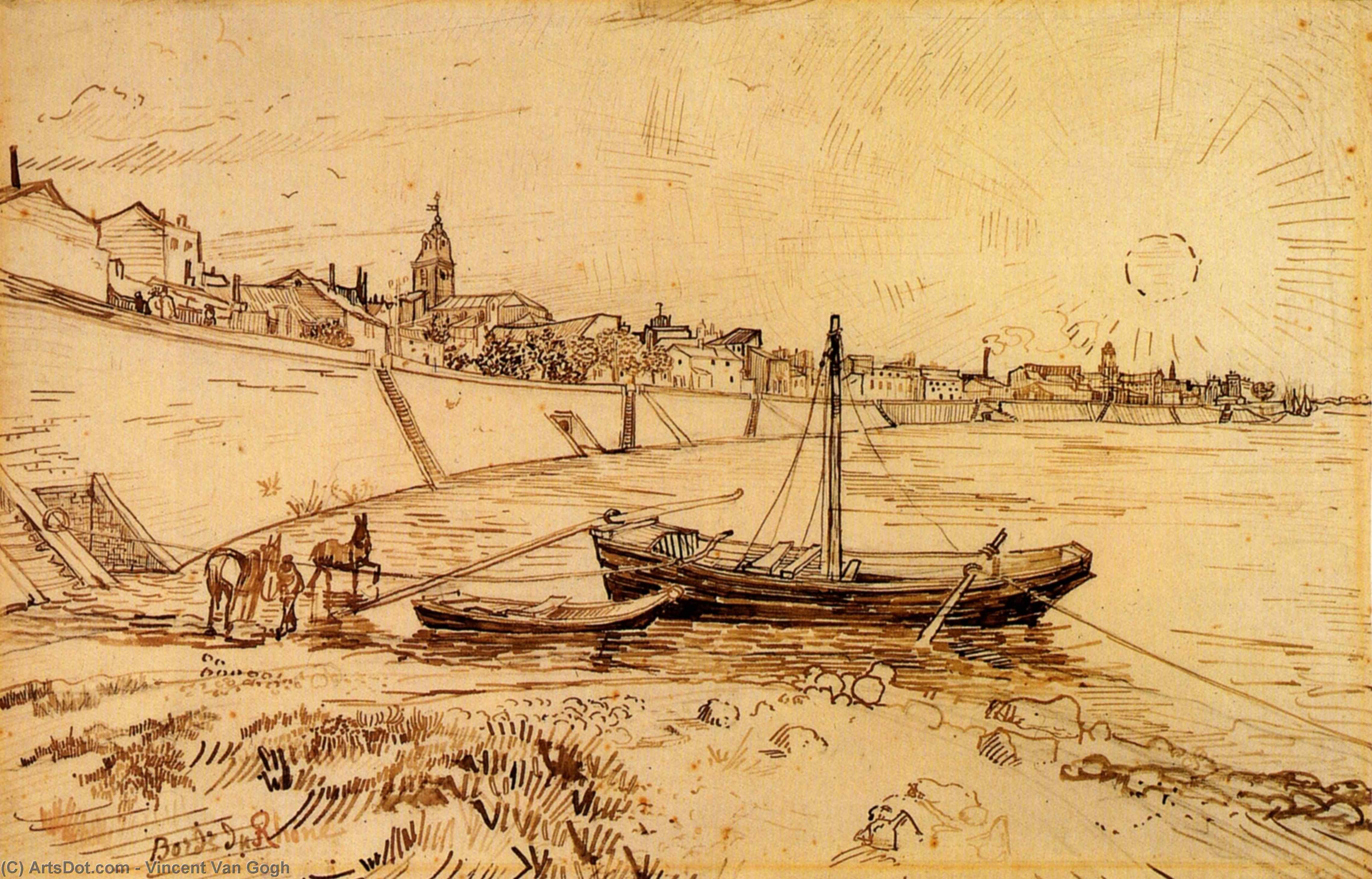 WikiOO.org - دایره المعارف هنرهای زیبا - نقاشی، آثار هنری Vincent Van Gogh - Bank of the Rhone at Arles