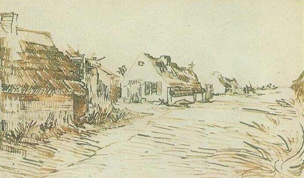 Wikoo.org - موسوعة الفنون الجميلة - اللوحة، العمل الفني Vincent Van Gogh - Cottages in Saintes-Maries