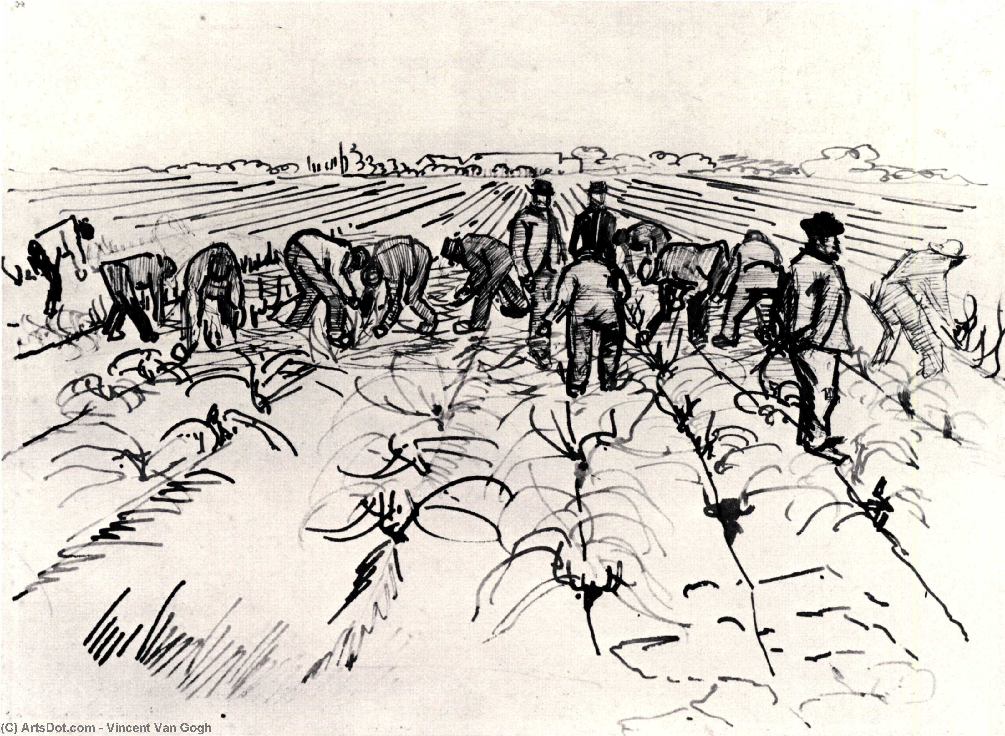 WikiOO.org - Encyclopedia of Fine Arts - Lukisan, Artwork Vincent Van Gogh - Farmers Working in the Field