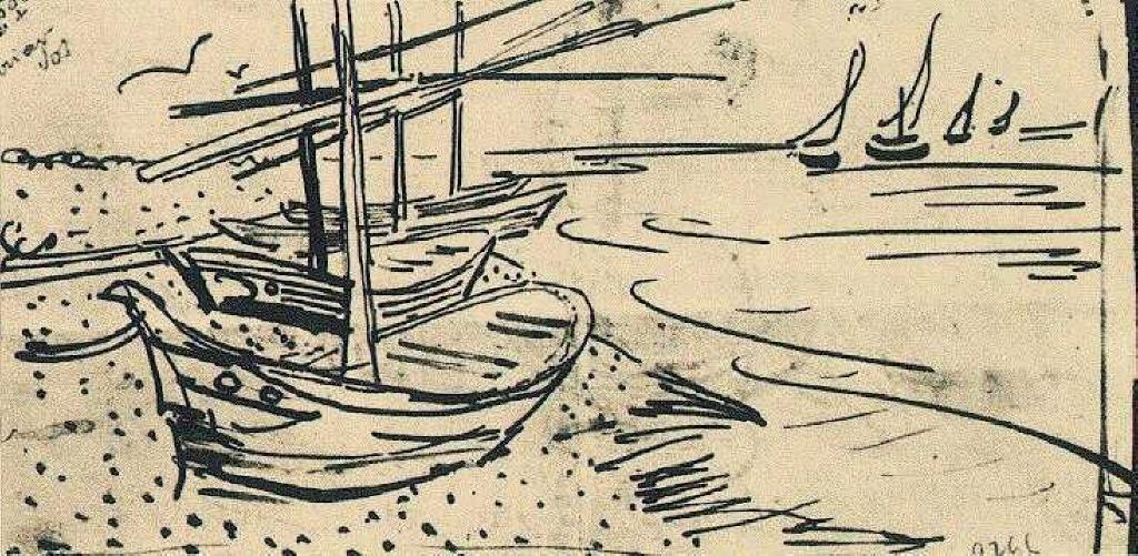 Wikoo.org - موسوعة الفنون الجميلة - اللوحة، العمل الفني Vincent Van Gogh - Fishing Boats on the Beach