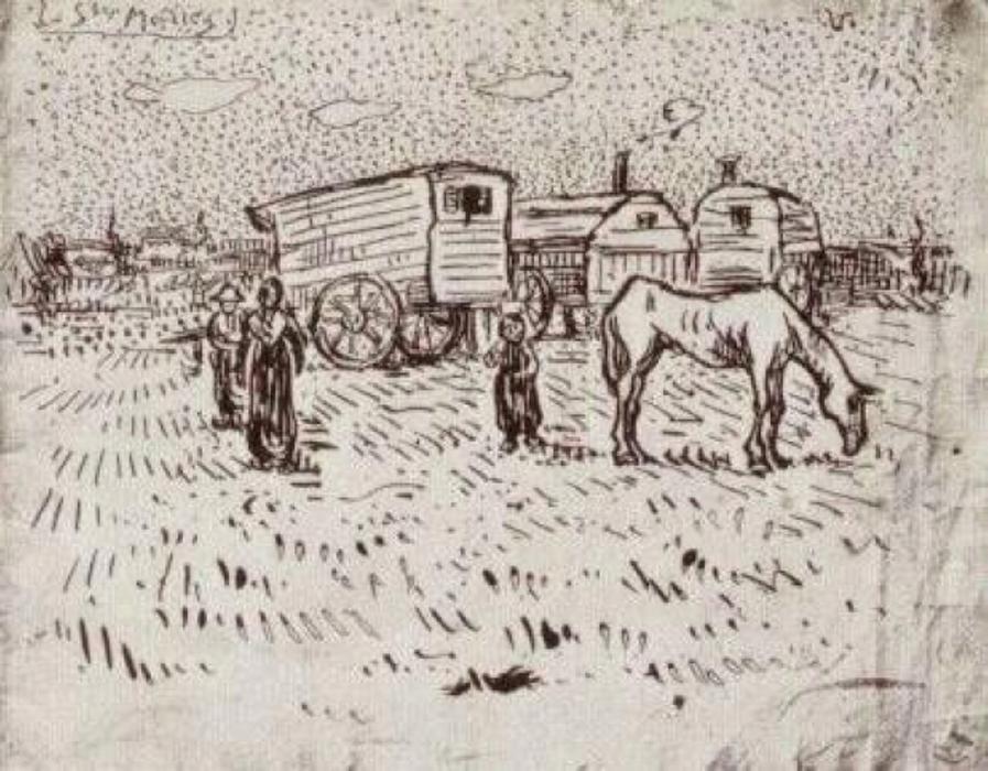 Wikoo.org - موسوعة الفنون الجميلة - اللوحة، العمل الفني Vincent Van Gogh - Gypsies at Saintes-Maries