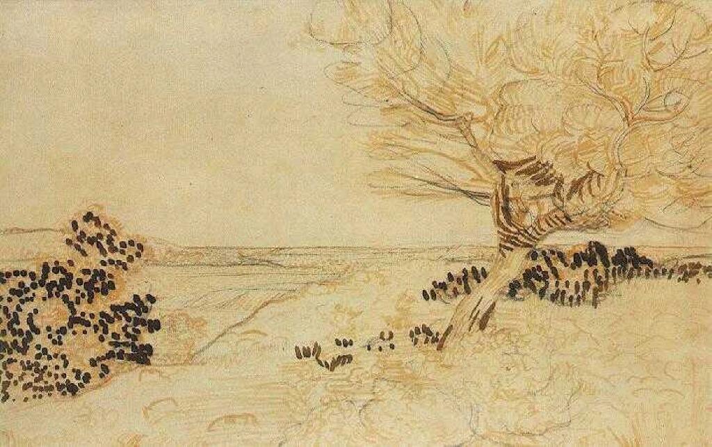WikiOO.org - 百科事典 - 絵画、アートワーク Vincent Van Gogh - と風景 a ツリーに 最前面