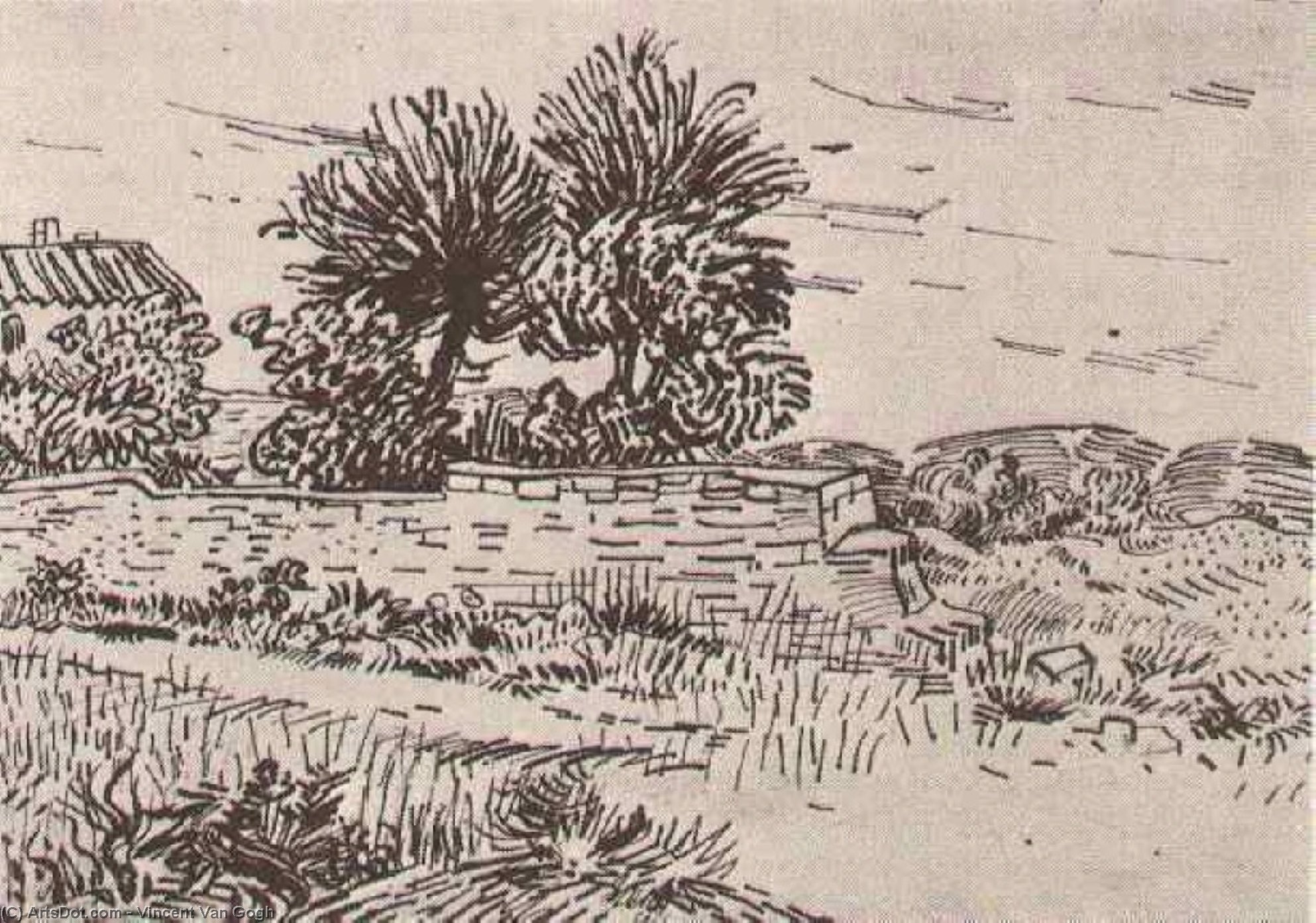 Wikioo.org - The Encyclopedia of Fine Arts - Painting, Artwork by Vincent Van Gogh - Landscape with the Wall of a Farm