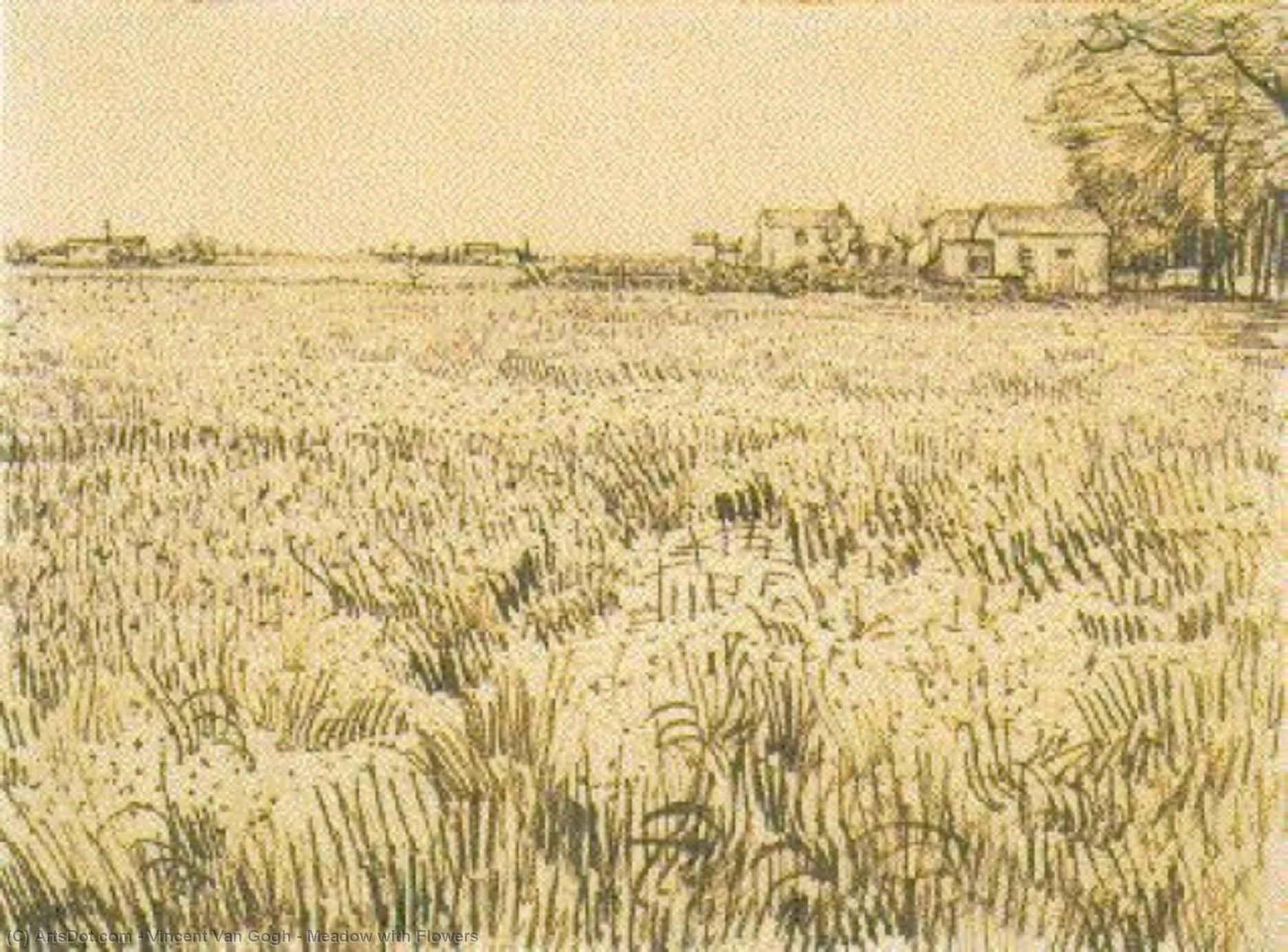 WikiOO.org - Encyclopedia of Fine Arts - Lukisan, Artwork Vincent Van Gogh - Meadow with Flowers