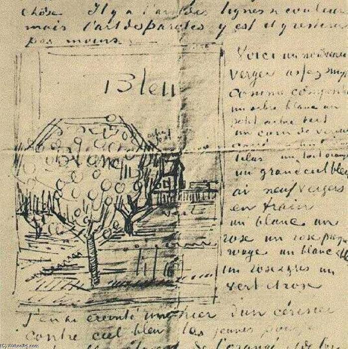 Wikoo.org - موسوعة الفنون الجميلة - اللوحة، العمل الفني Vincent Van Gogh - Orchard and House with Orange Roof