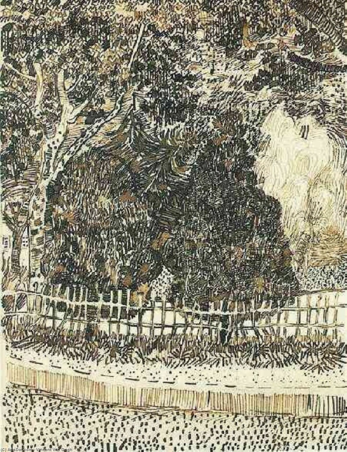 Wikioo.org - The Encyclopedia of Fine Arts - Painting, Artwork by Vincent Van Gogh - Public Garden with Fence